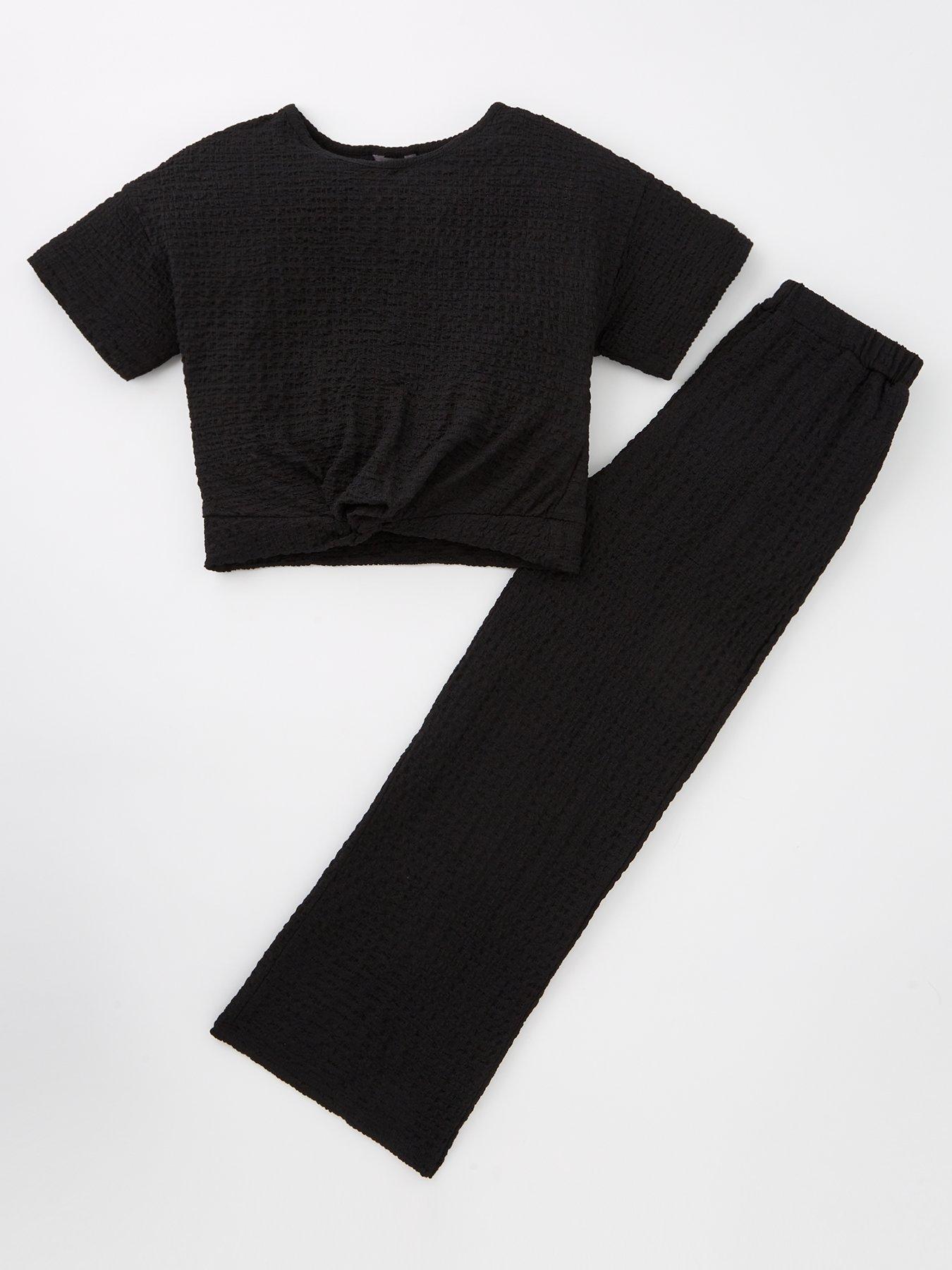 undefined Girls Textured Top And Trouser Set - Black