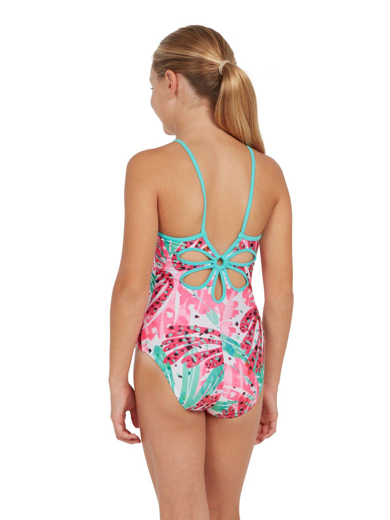 Zoggs Girls Ecolast Sea Petal Yaroomba Floral Swimsuit Purple