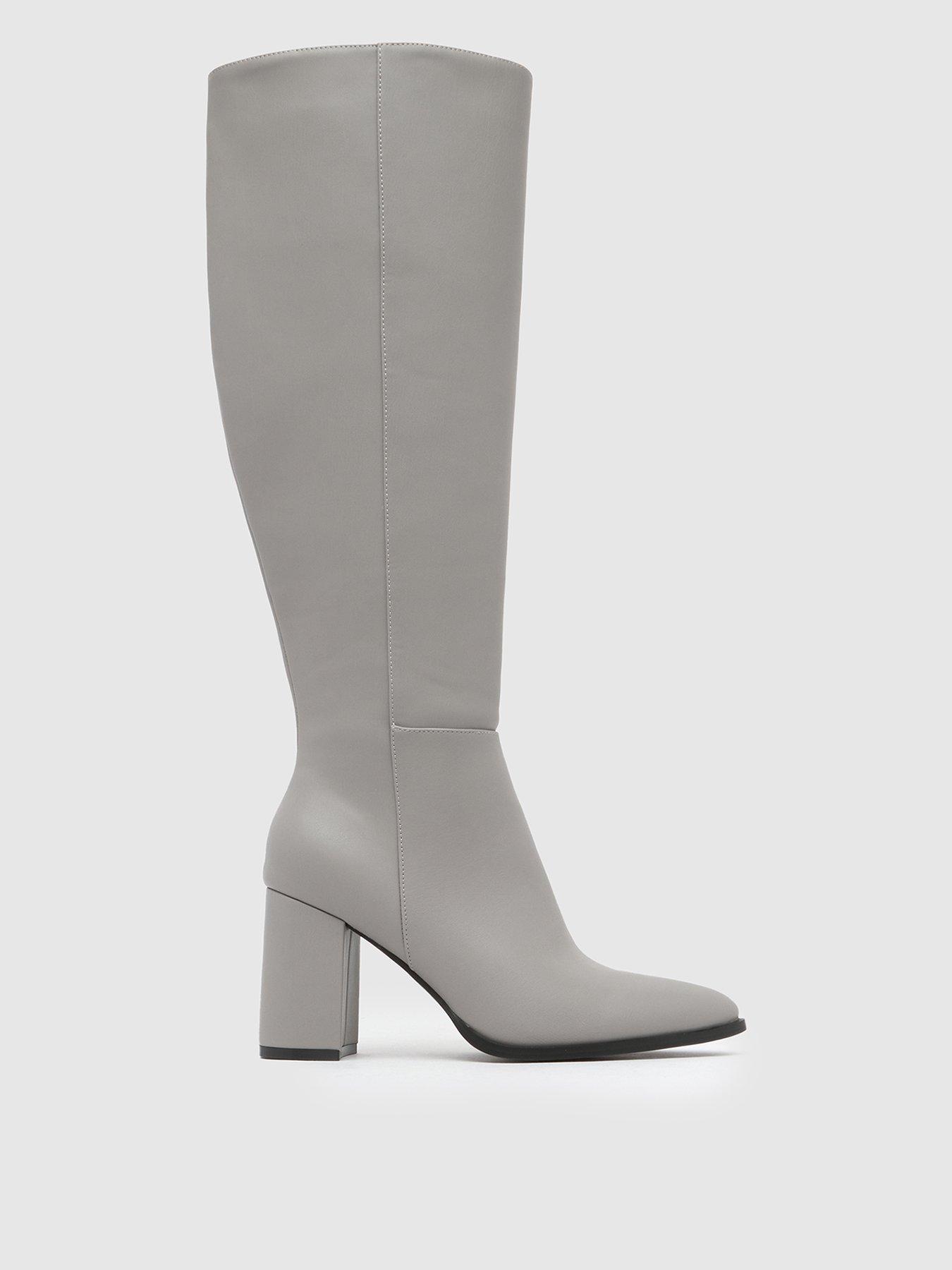 Grey suede knee high boots uk deals