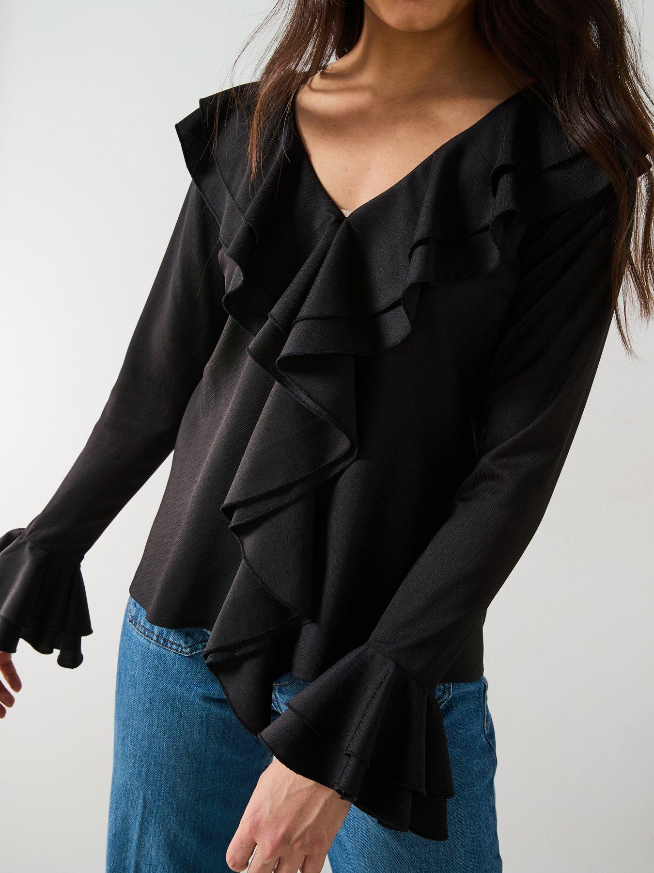 Image 4 of 5 of V by Very V Neck Ruffle Longline Blouse - Black