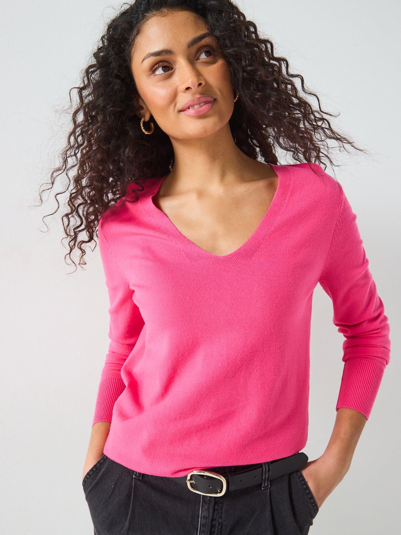 undefined V Neck Jumper - Pink