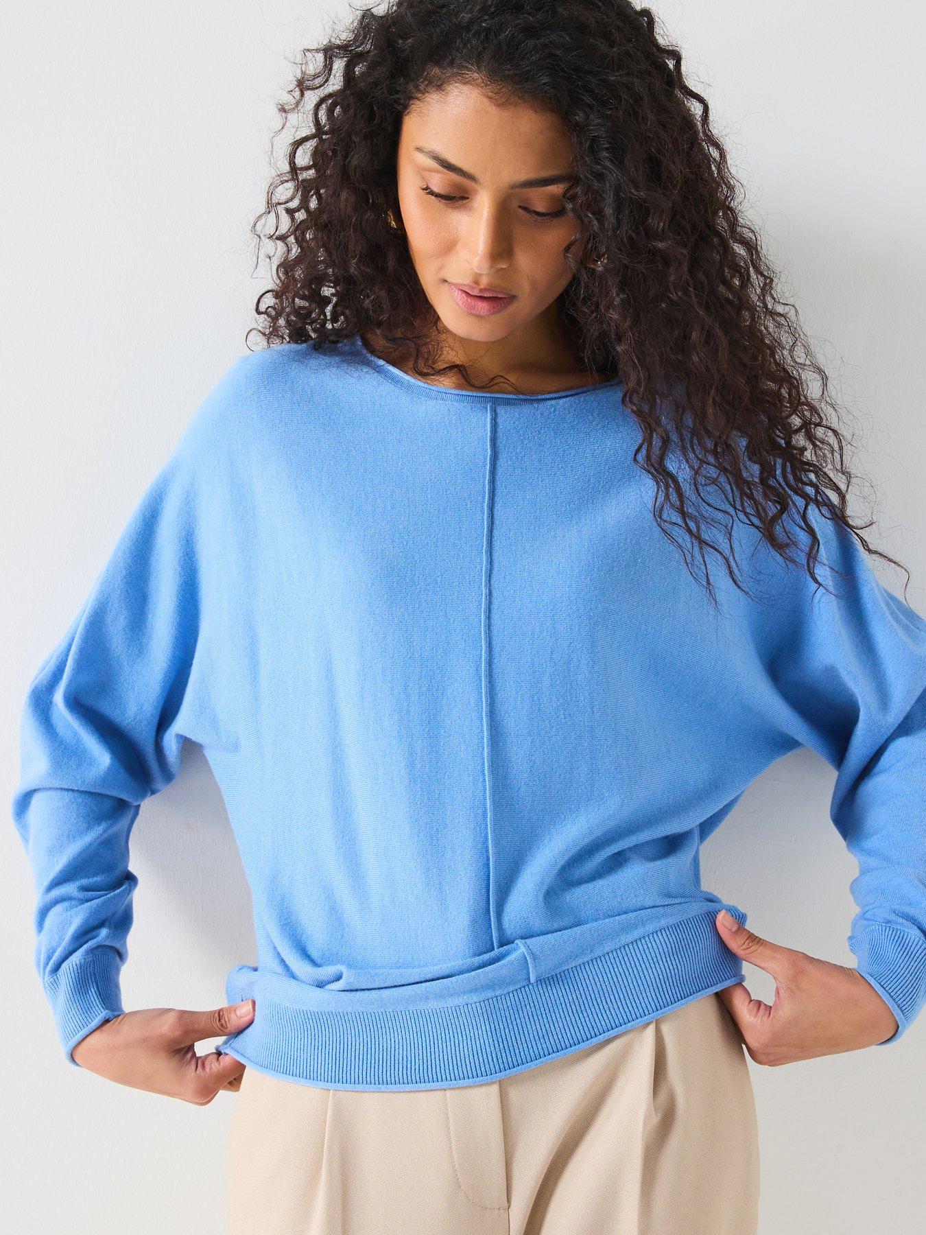 undefined Exposed Seam Batwing Jumper - Blue