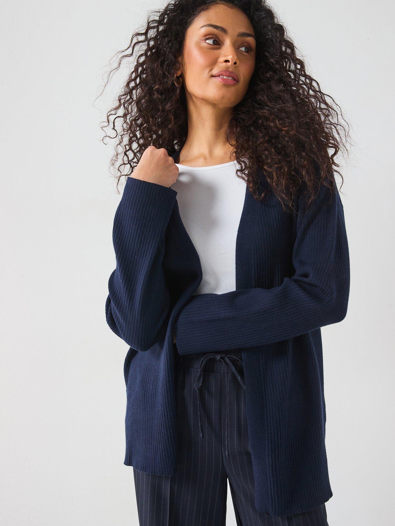 undefined Longline Ribbed Edge To Edge Cardigan - Dark Blue