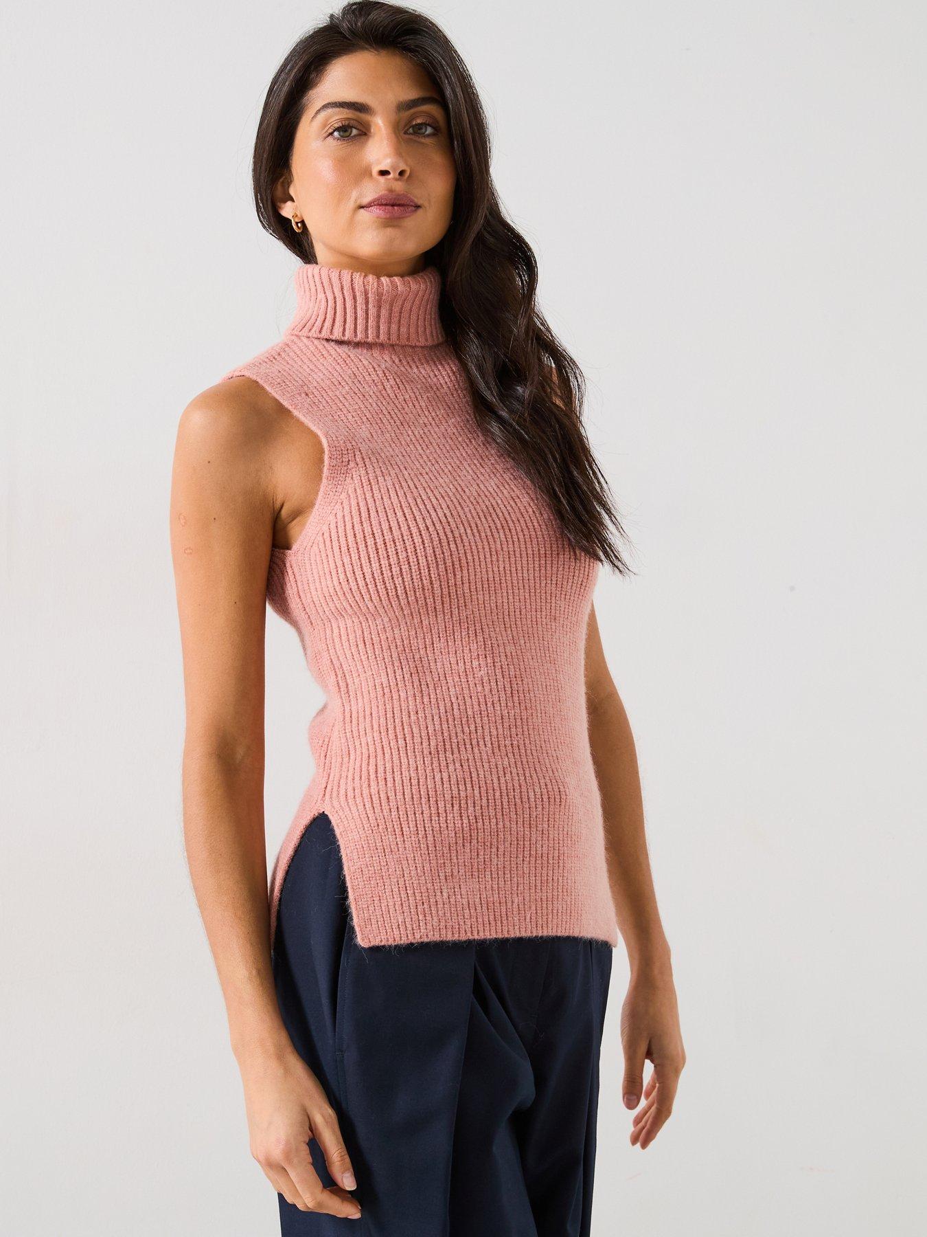 undefined Knitted Roll Neck Tank Top - Pink