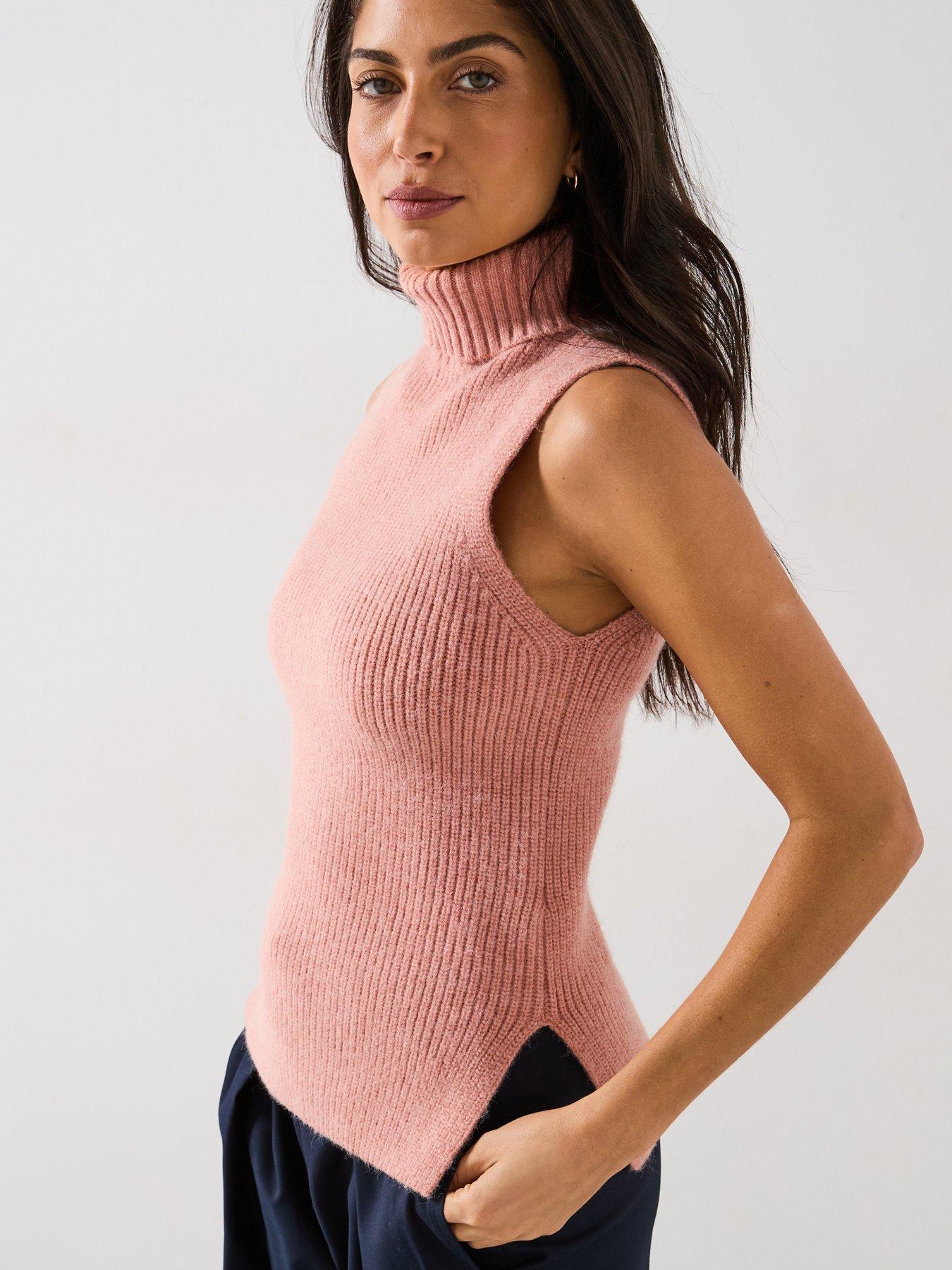 Image 4 of 6 of V by Very Knitted Roll Neck Tank Top - Pink