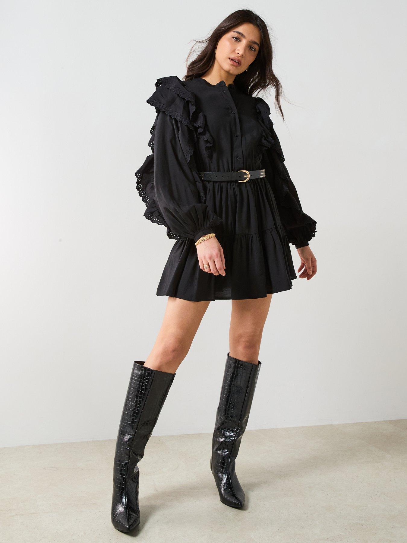 Image 3 of 6 of V by Very Broderie Ruffle Mini Skirt Dress - Black