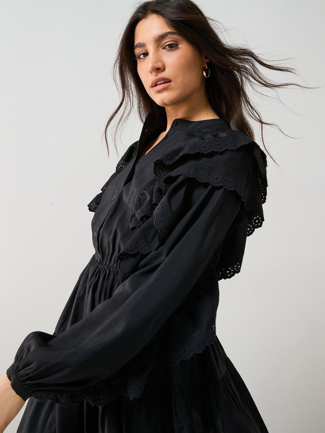 Image 4 of 6 of V by Very Broderie Ruffle Mini Skirt Dress - Black