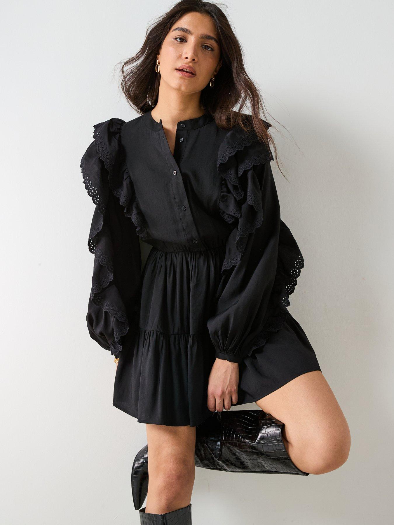Image 5 of 6 of V by Very Broderie Ruffle Mini Skirt Dress - Black