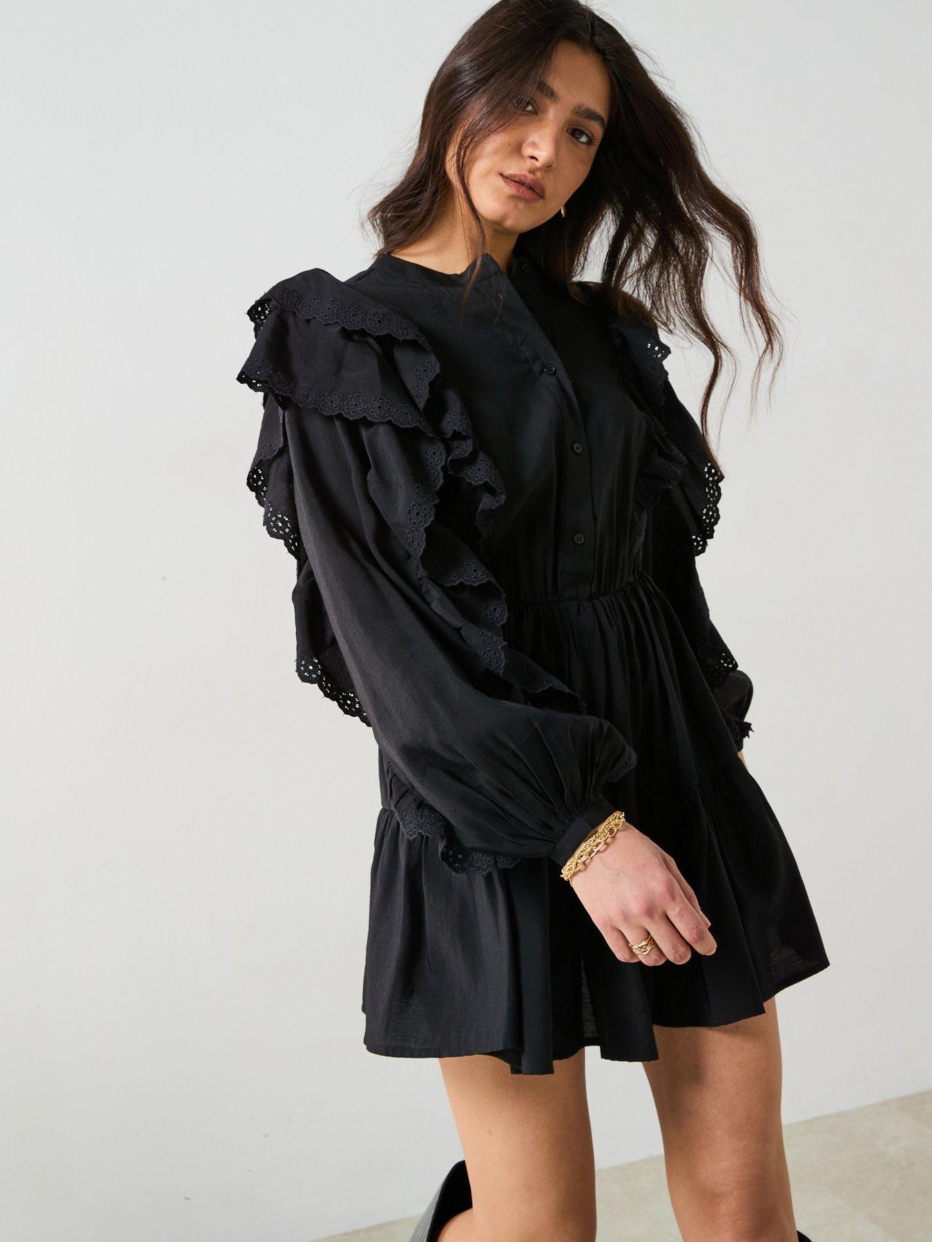 Image 6 of 6 of V by Very Broderie Ruffle Mini Skirt Dress - Black
