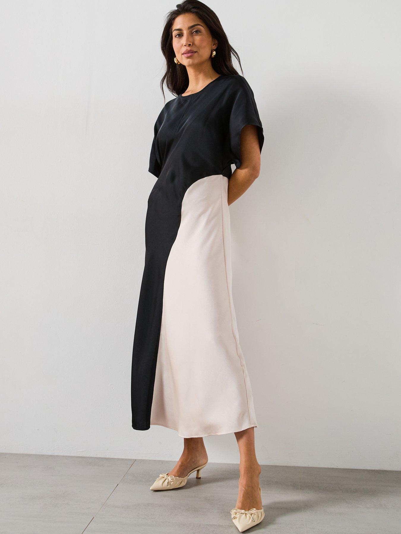 undefined Colour Block Satin Midi Dress - Mono