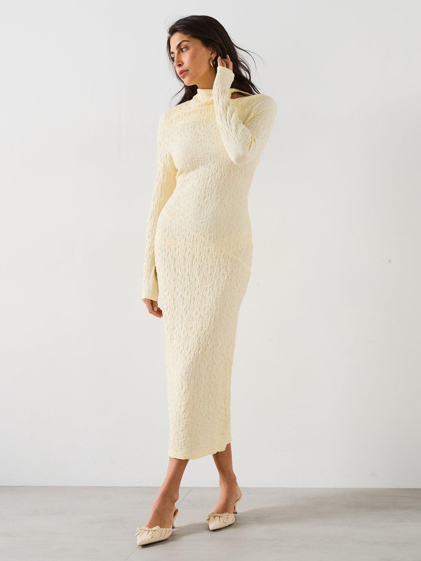 undefined Textured Cut Out Bodycon Dress - Yellow