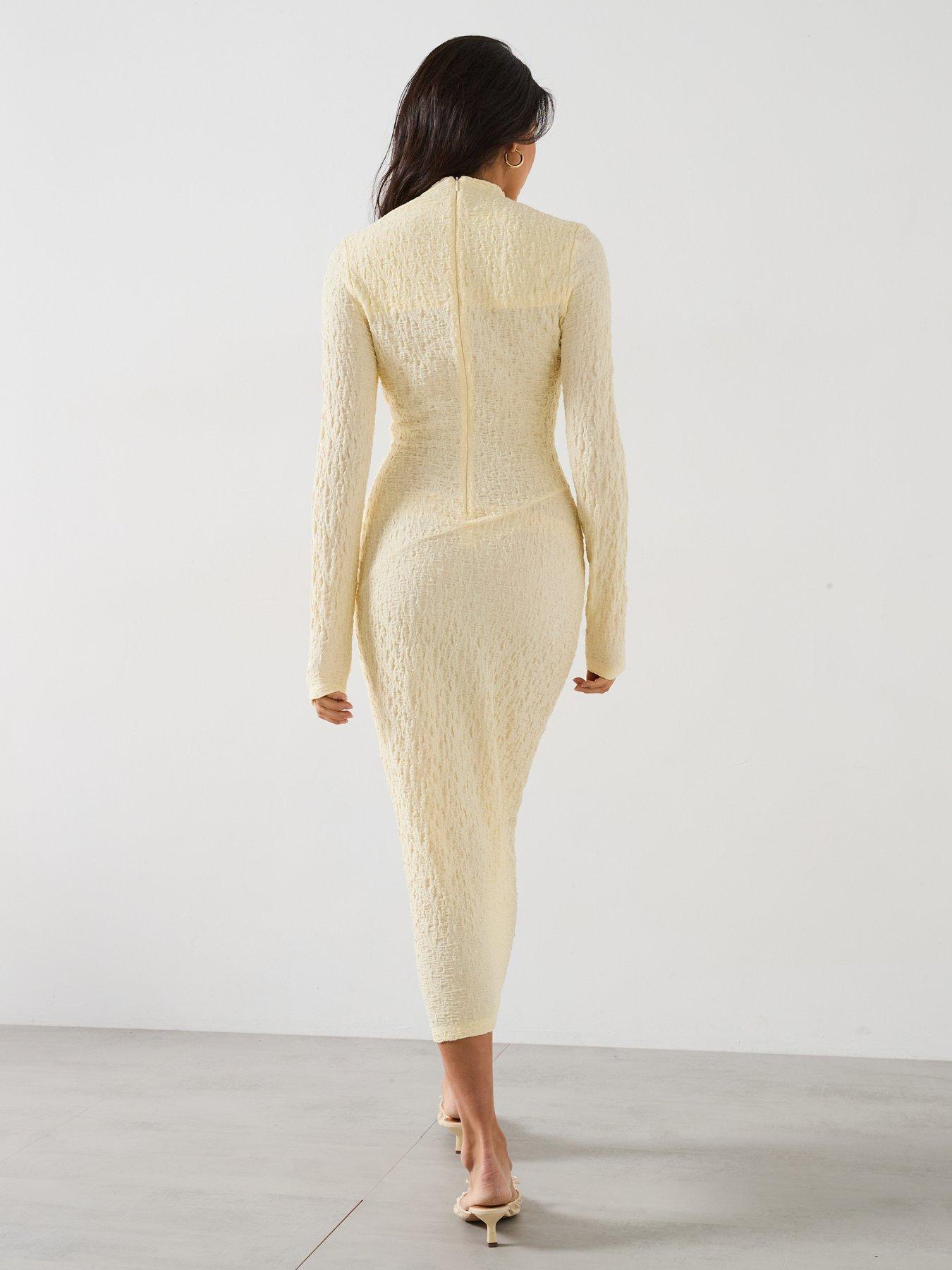Image 2 of 6 of V by Very Textured Cut Out Bodycon Dress - Yellow