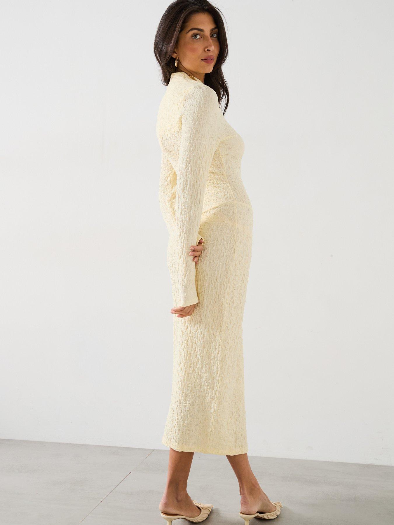 Image 5 of 6 of V by Very Textured Cut Out Bodycon Dress - Yellow