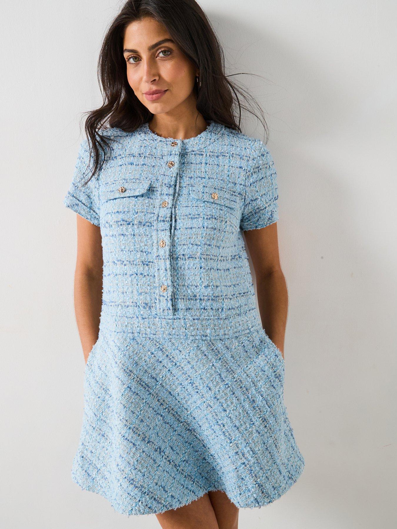 undefined Boucle Mini Dress - Blue