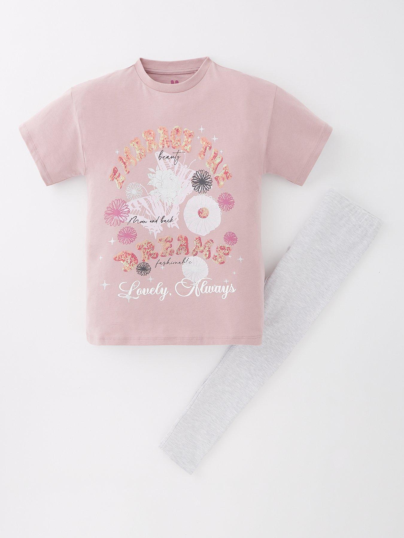 undefined Girls Embrace The Dreams Longline T-shirt And Legging Set - Multi