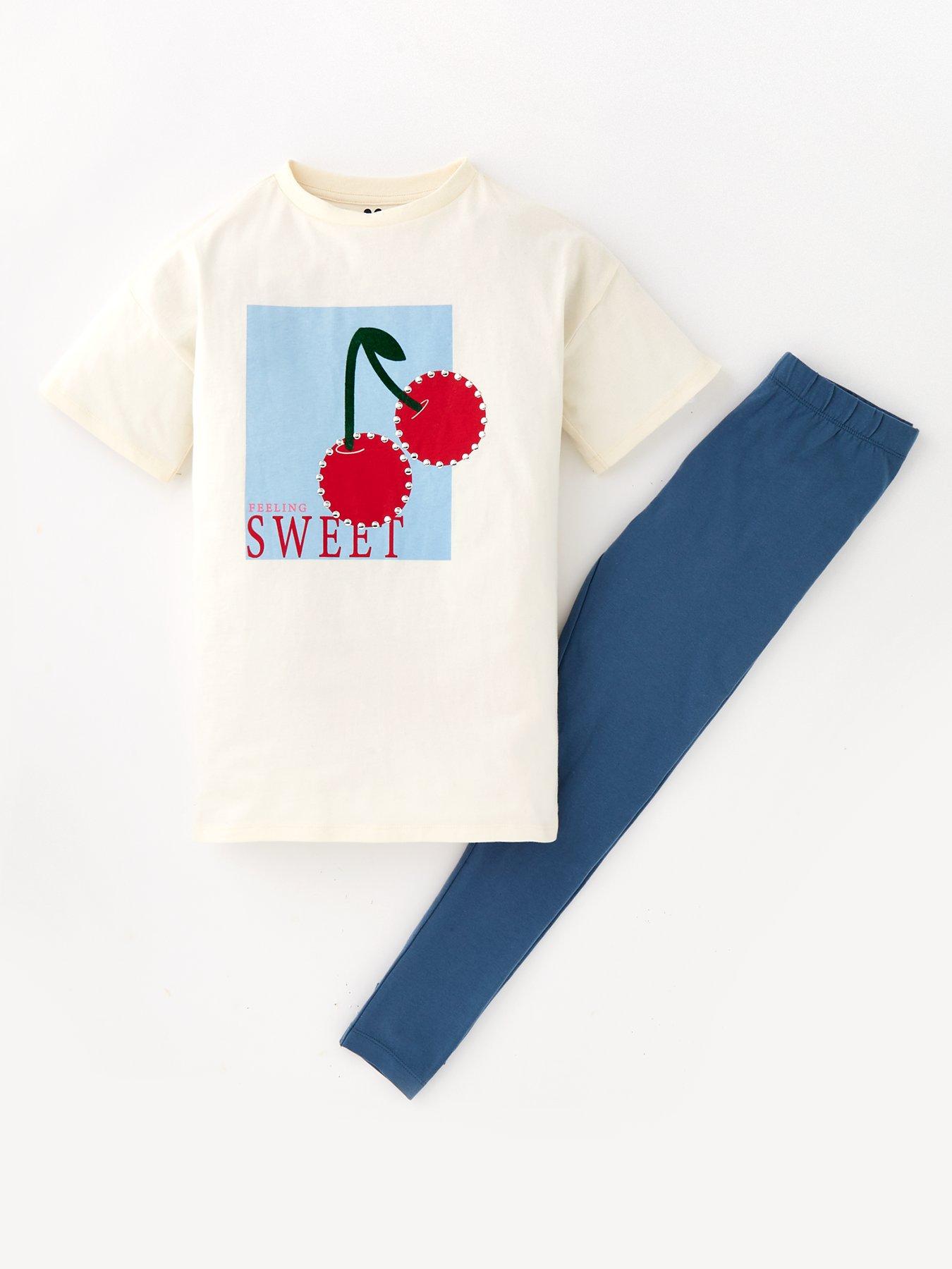 Image 1 of 4 of V by Very Girls Cherry T-shirt And Legging Set