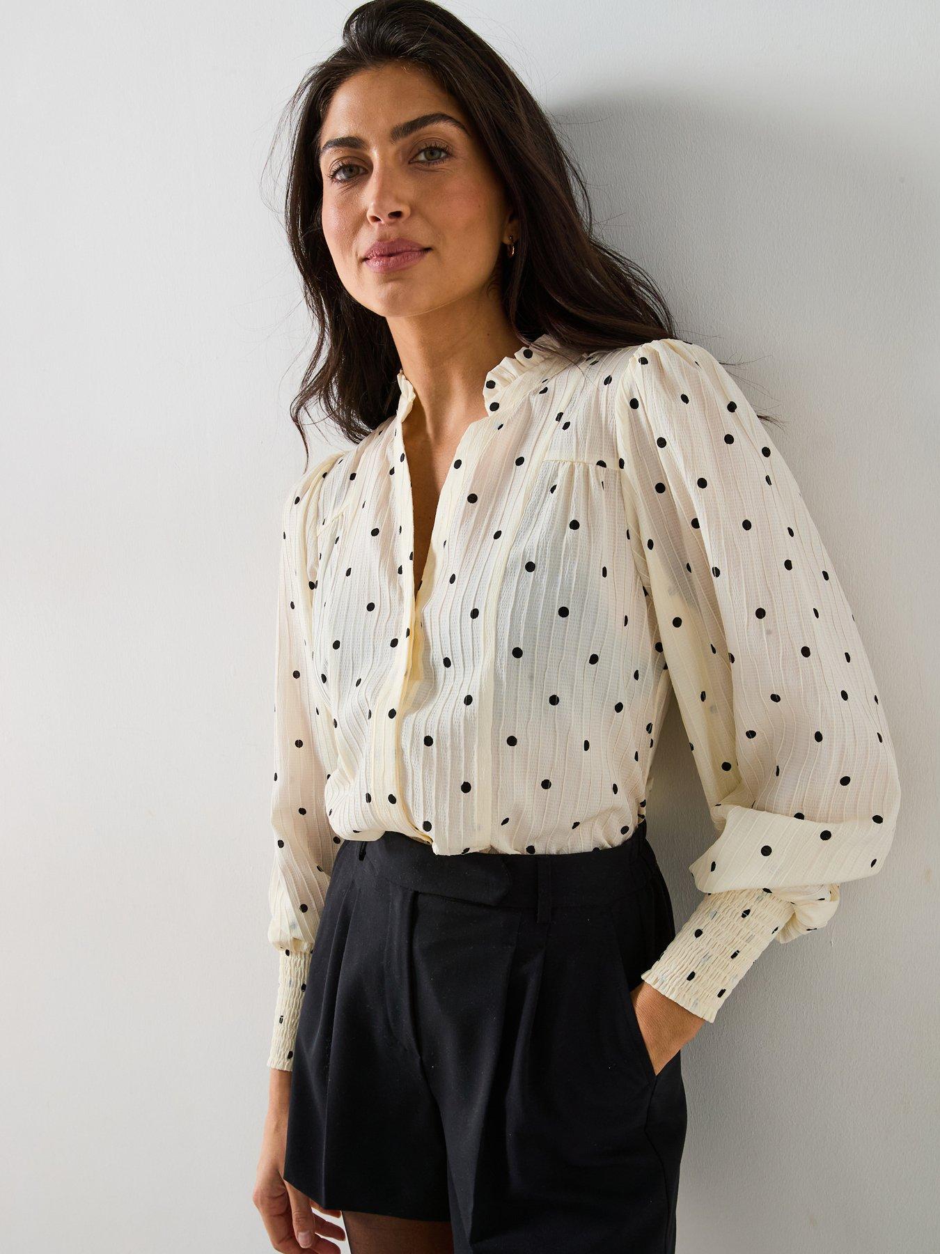 undefined Spot Crinkle Button Up Blouse - Multi