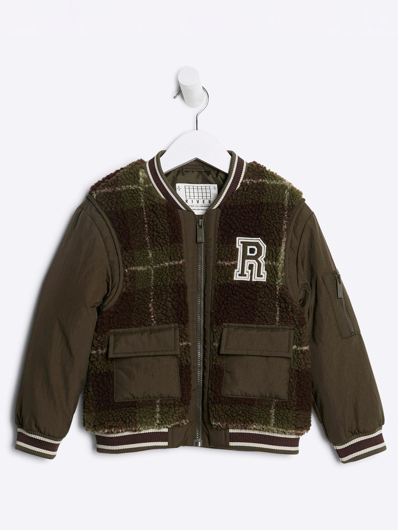 River Island Mini Mini Boy Check Bomber Jacket - Khaki