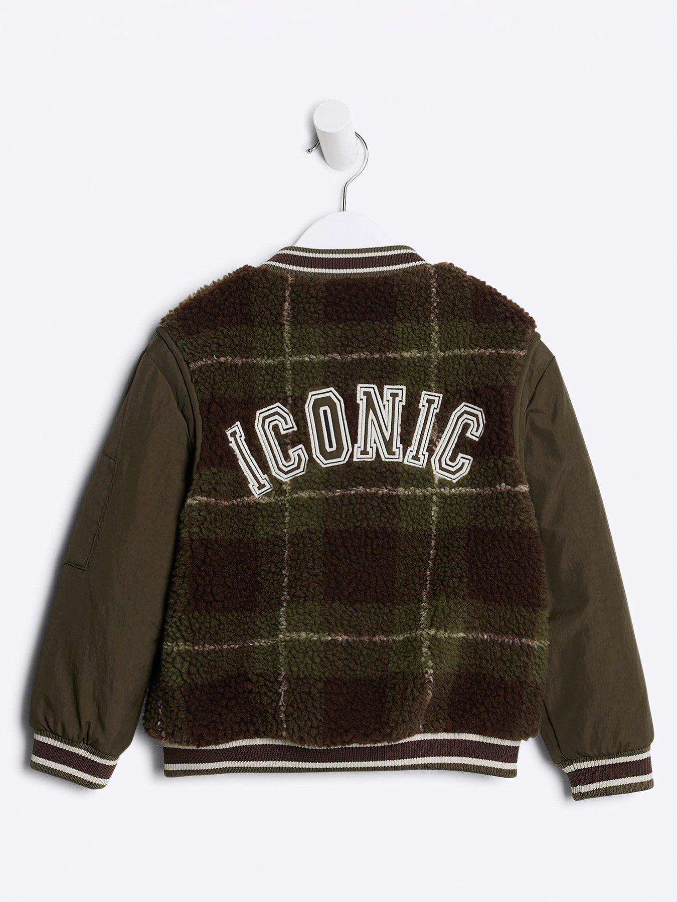 Image 2 of 4 of River Island Mini Mini Boy Check Bomber Jacket - Khaki