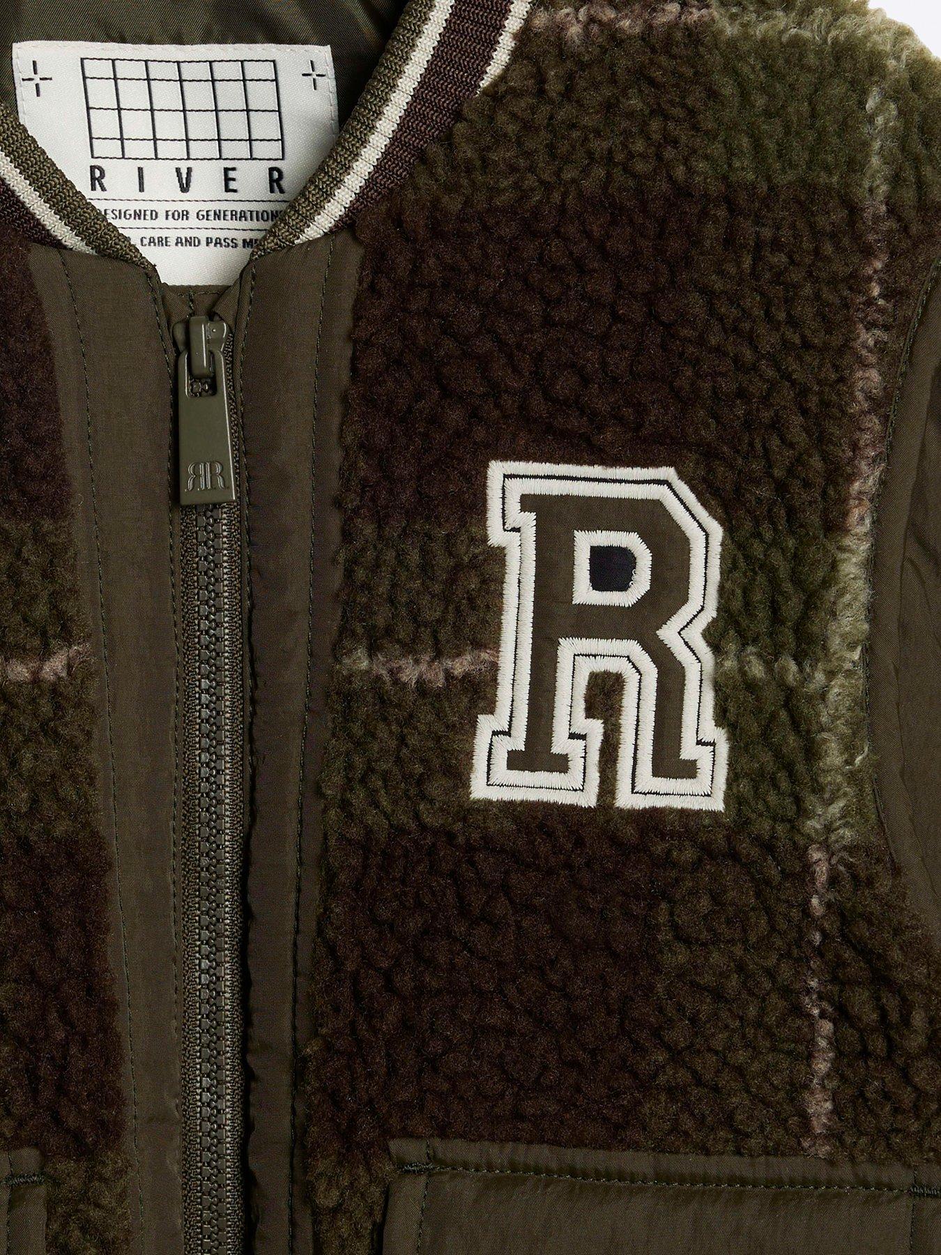 Image 3 of 4 of River Island Mini Mini Boy Check Bomber Jacket - Khaki