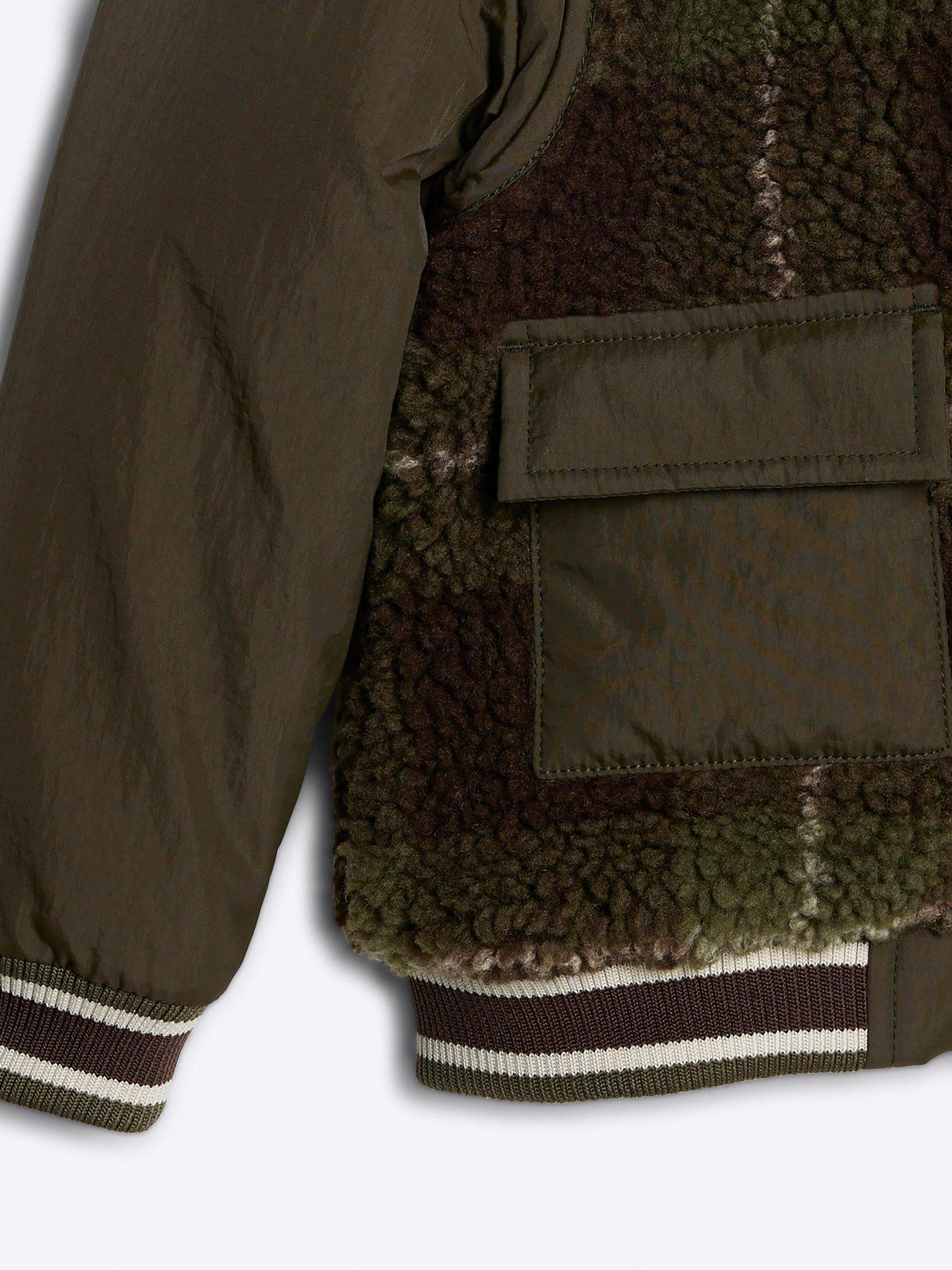 Image 4 of 4 of River Island Mini Mini Boy Check Bomber Jacket - Khaki