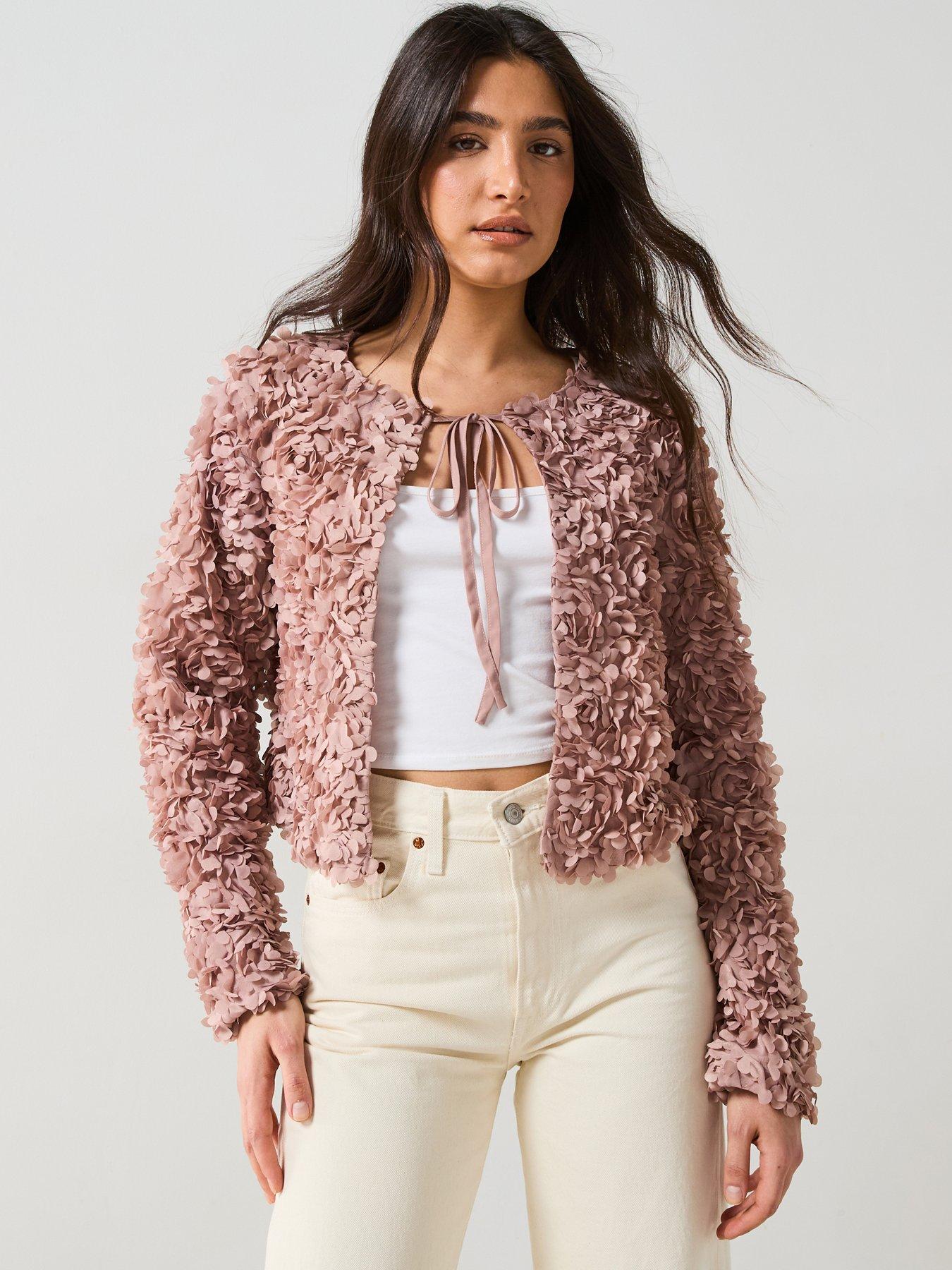 undefined Textured Rose Floral Jacket - Pink
