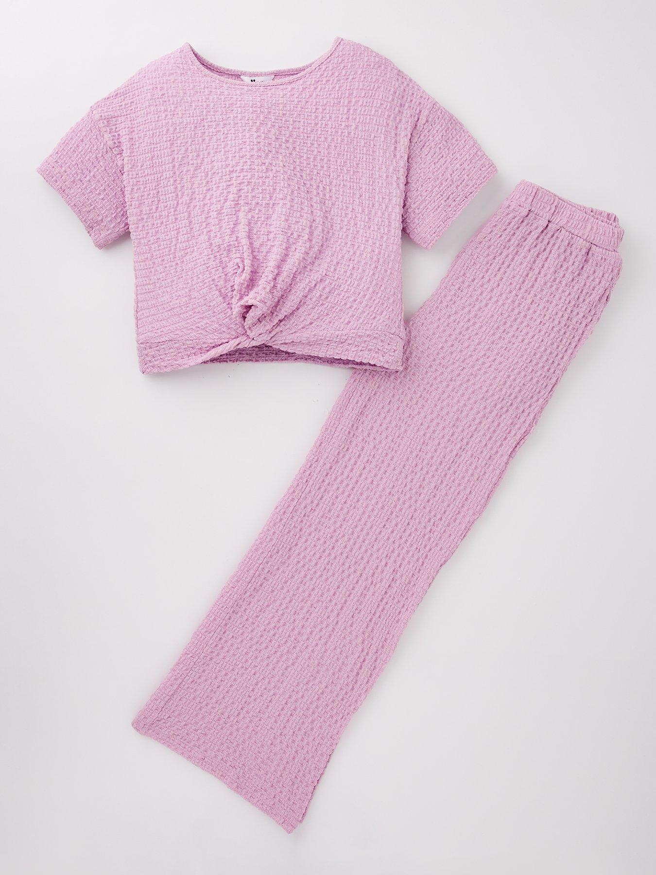 undefined Girls Textured Top And Trouser Set - Pink