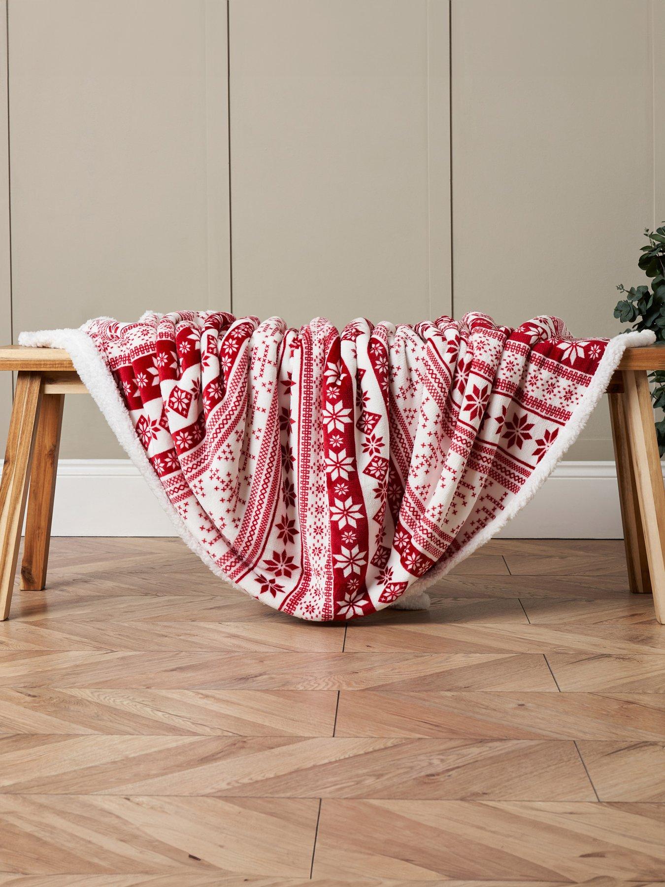 Product photograph of Very Home Christmas Fairisle Sherpa Throw - Red from very.co.uk