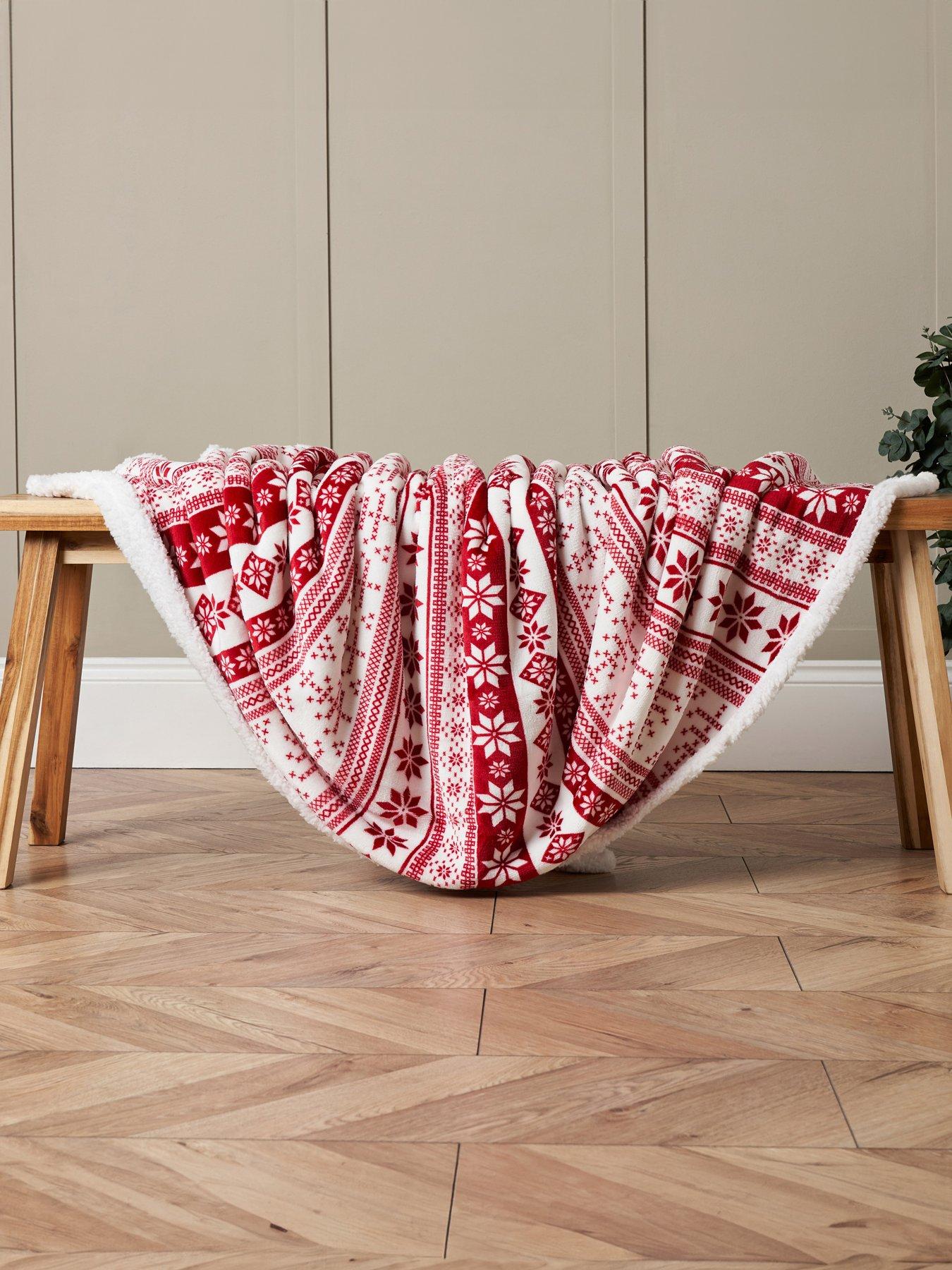 undefined Christmas Fairisle Sherpa Throw - Red