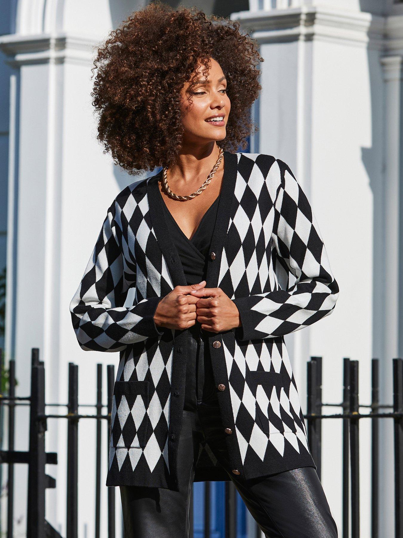 undefined Argyle Cardigan - Black