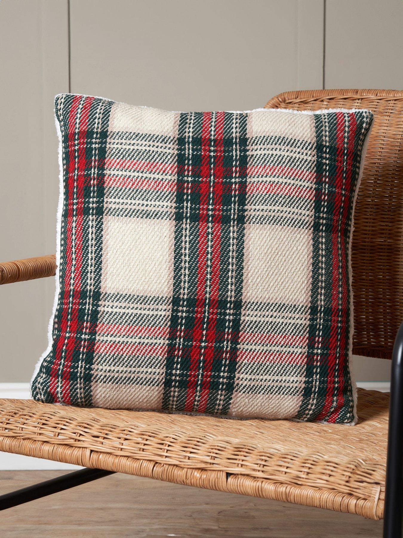 Product photograph of Very Home Christmas Check Sherpa Cushion from very.co.uk