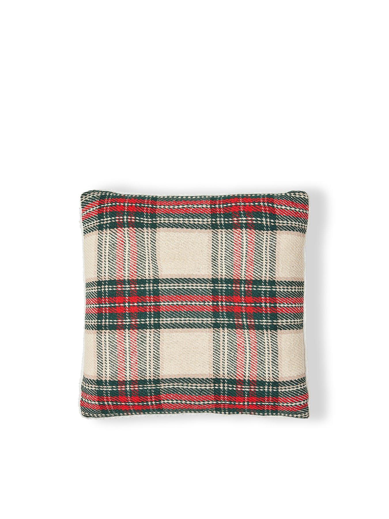 Plaid pillow with fur trim best sale