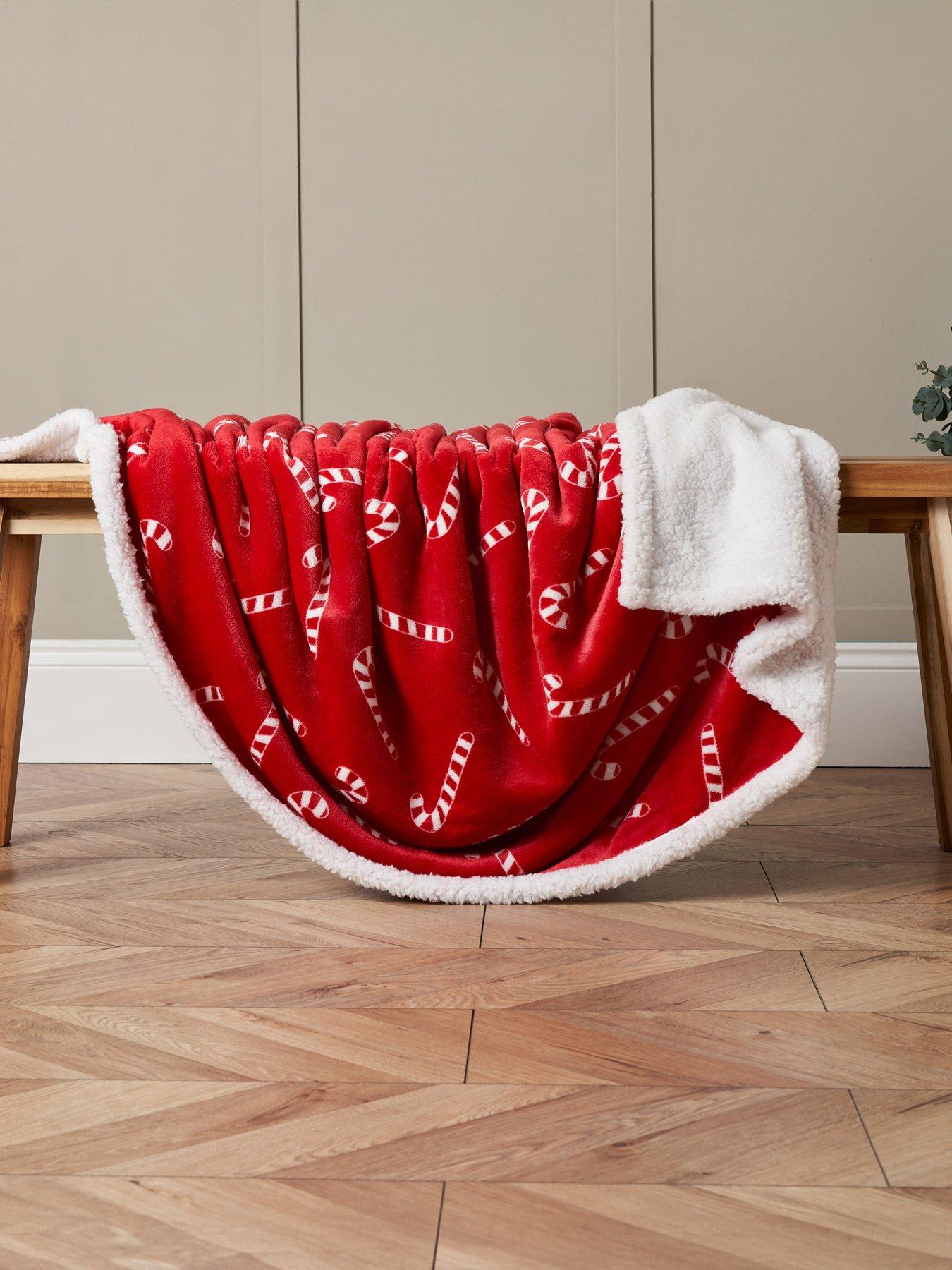 Product photograph of Very Home Christmas Candy Cane Sherpa Throw from very.co.uk