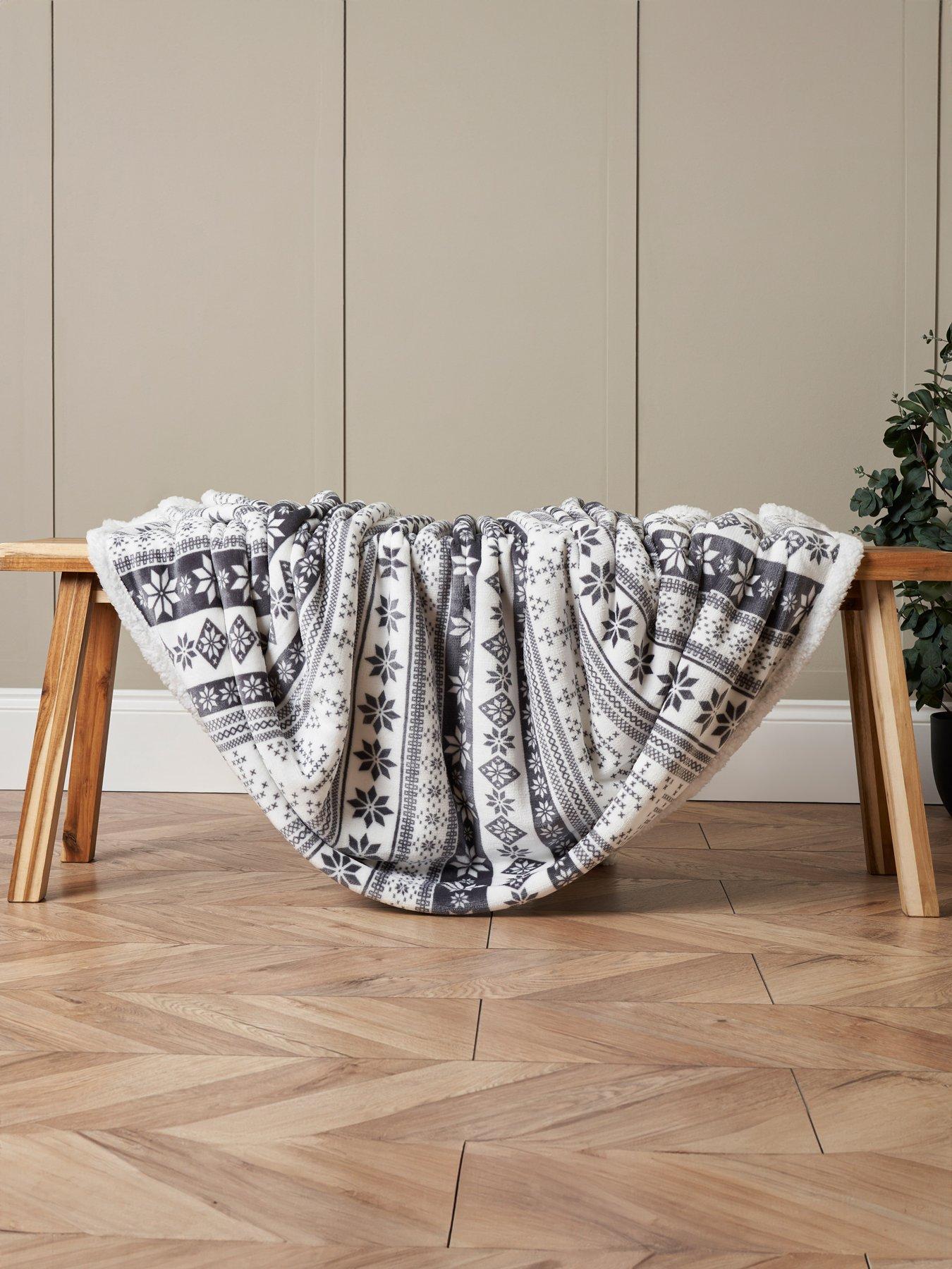 Product photograph of Very Home Christmas Fairisle Sherpa Throw - Grey from very.co.uk