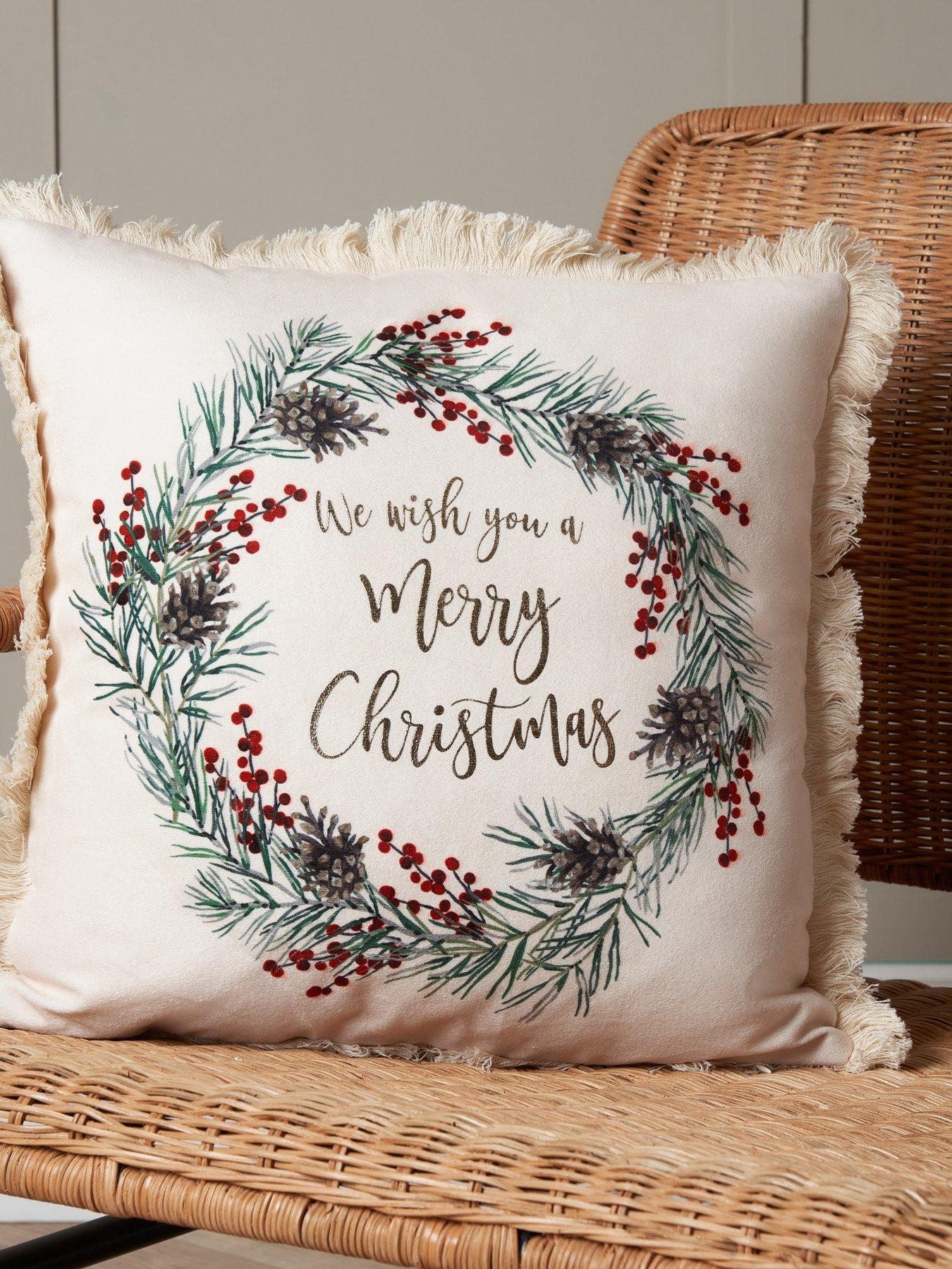 Very Home Christmas Wreath Cushion