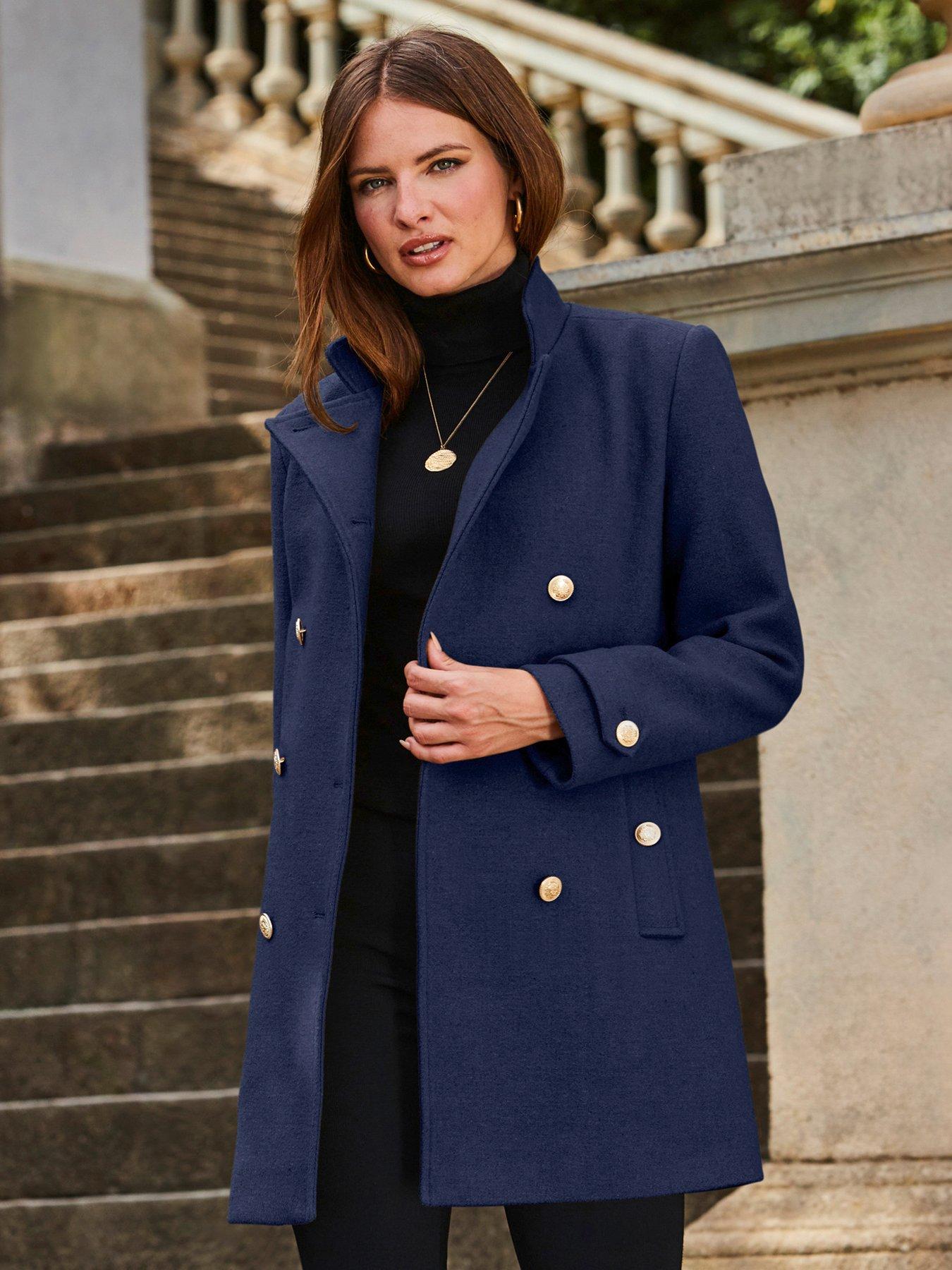 undefined Short Peacoat With Gold Buttons - Navy