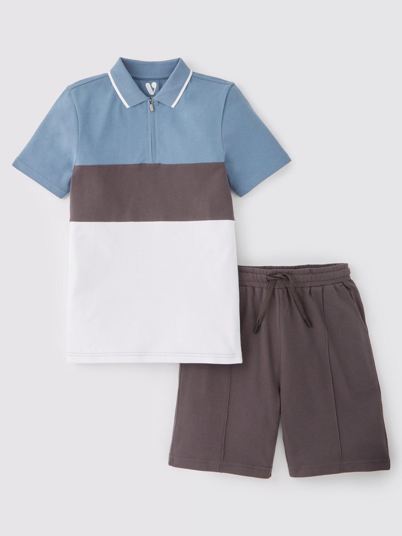 undefined Boys Block Stripe Polo And Short Set - Multi