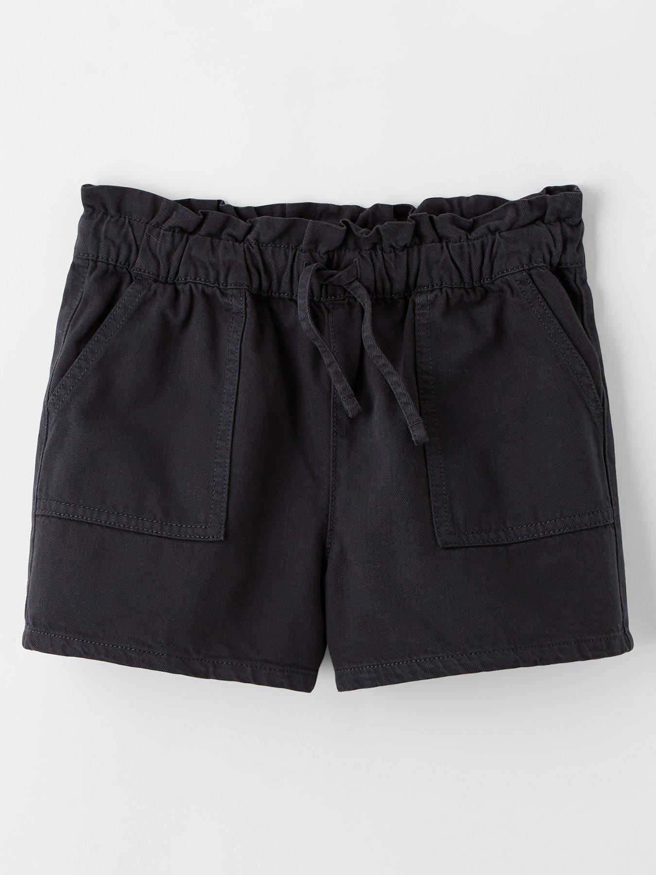 undefined Girls Denim Paper Bag Shorts - Black