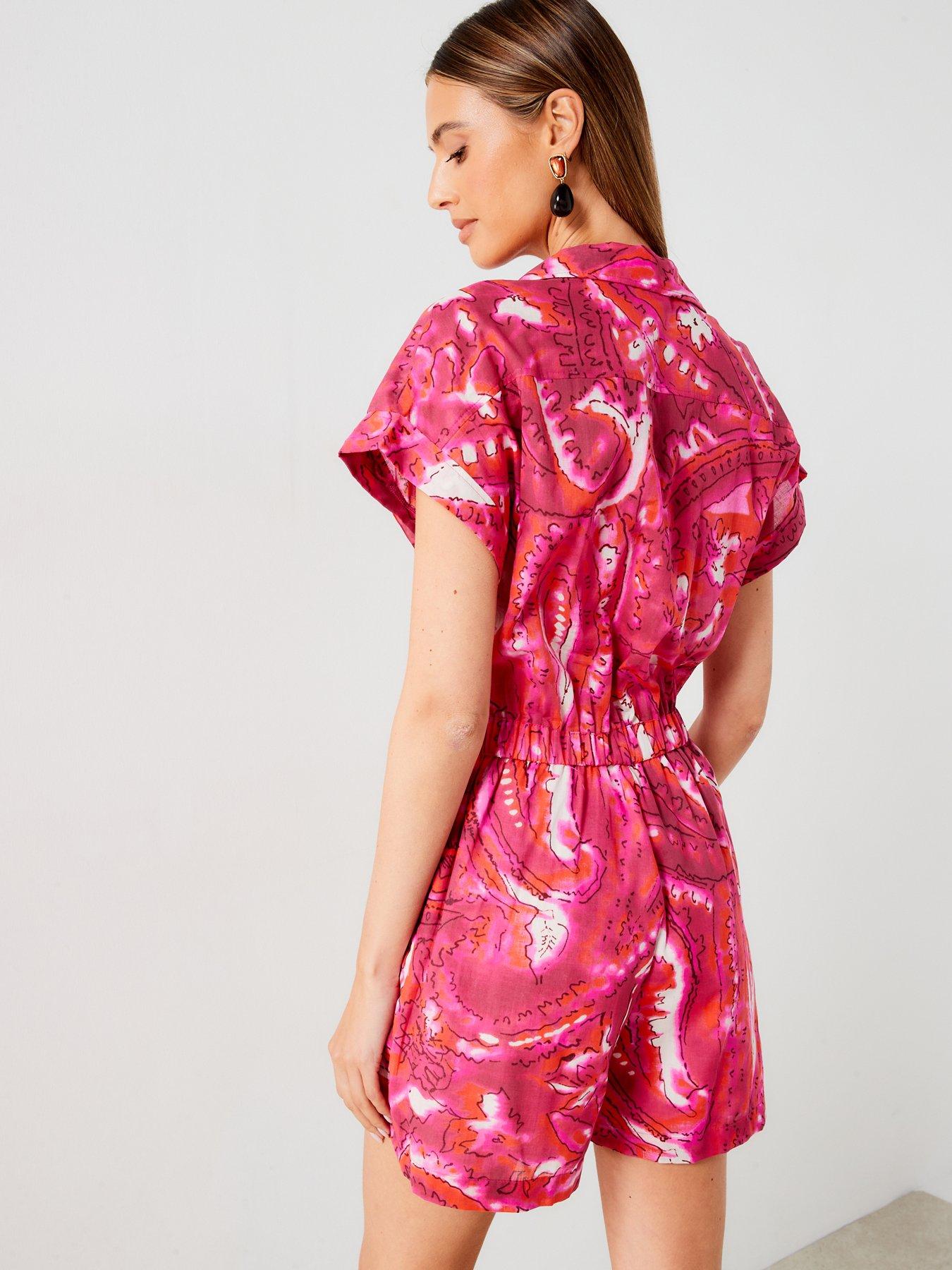 Image 2 of 6 of Mango Printed Open Collar Playsuit - Pink
