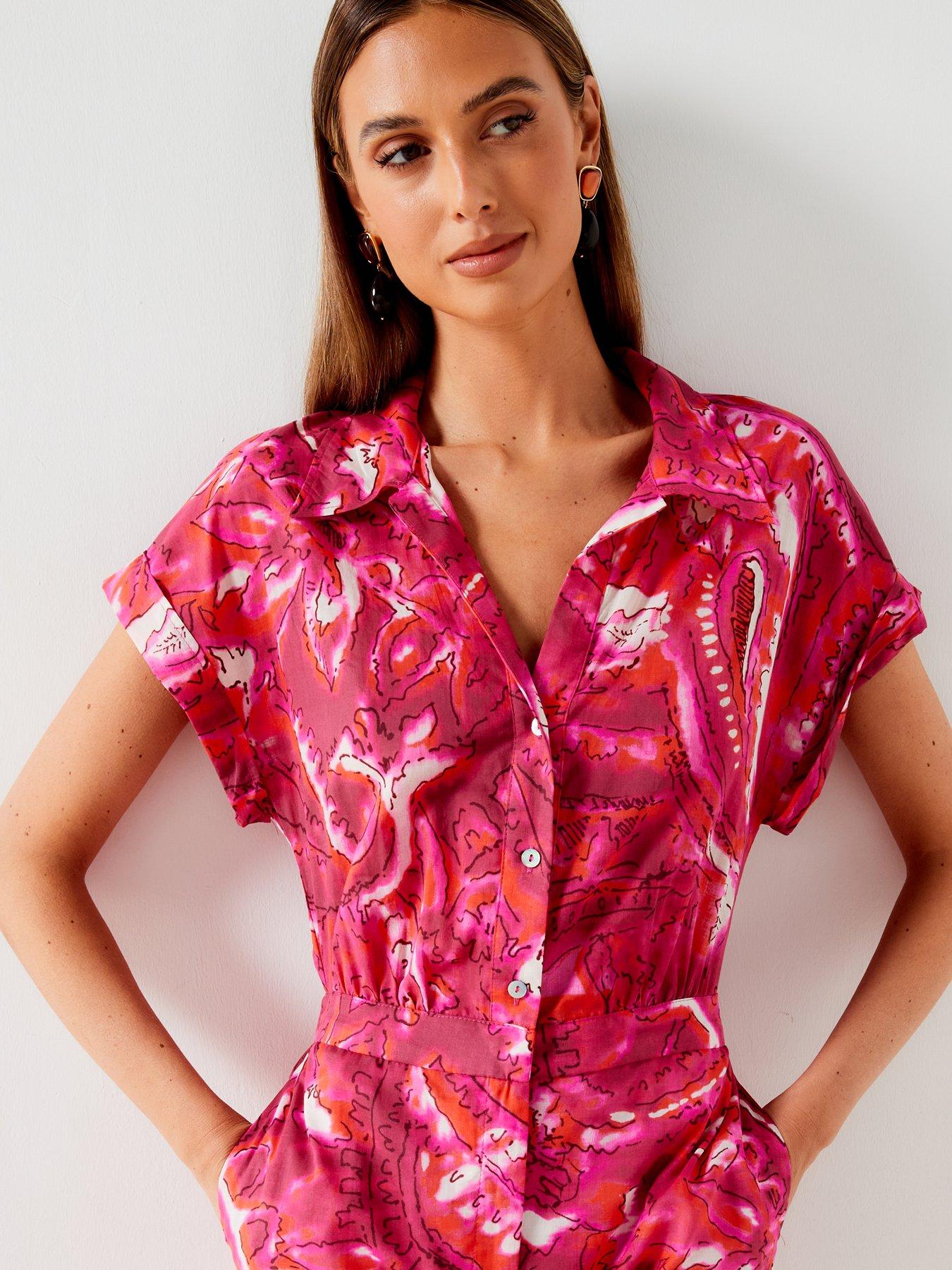 Image 4 of 6 of Mango Printed Open Collar Playsuit - Pink