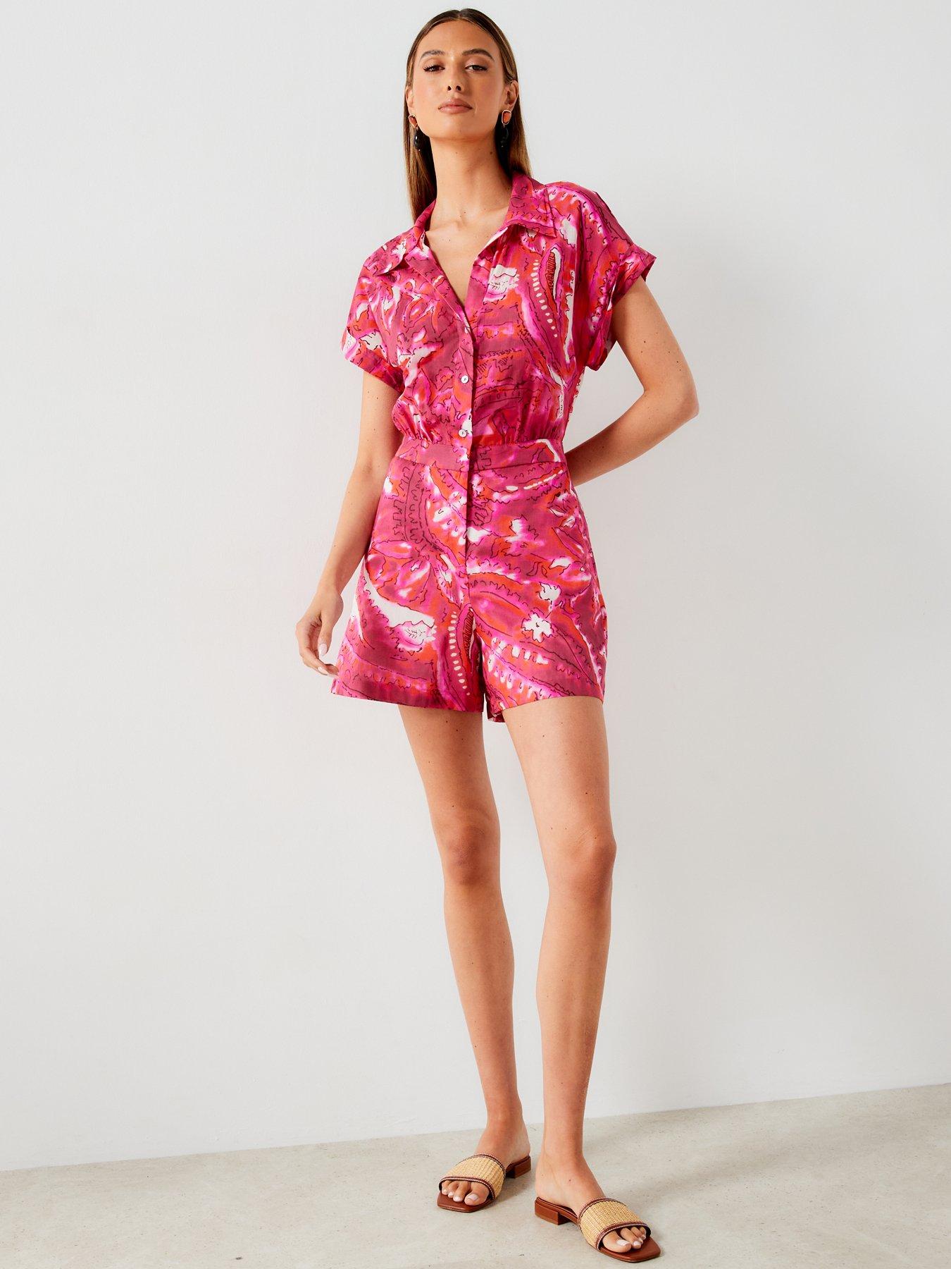 Image 5 of 6 of Mango Printed Open Collar Playsuit - Pink