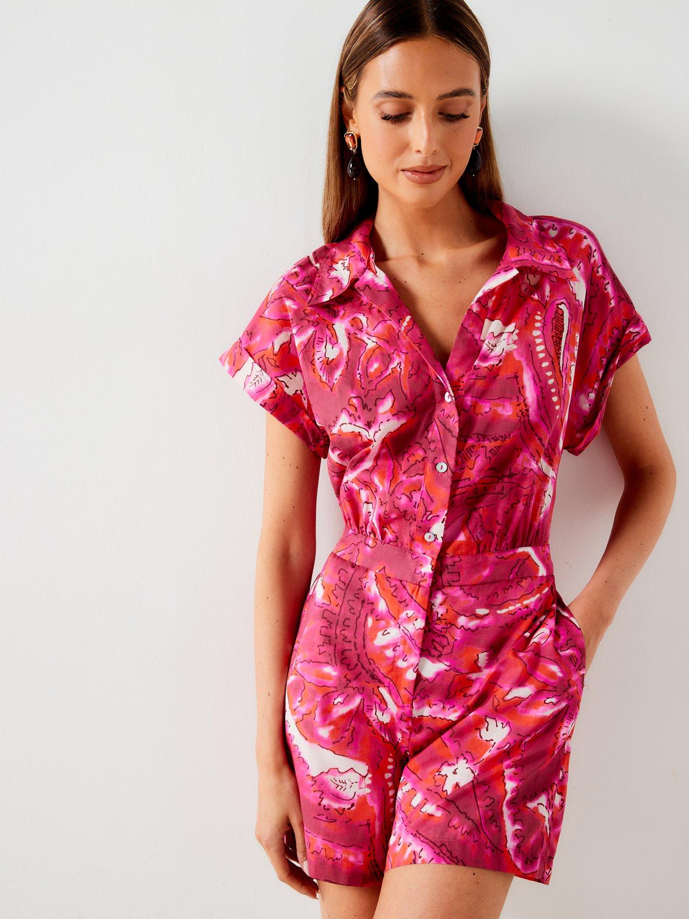 Image 6 of 6 of Mango Printed Open Collar Playsuit - Pink