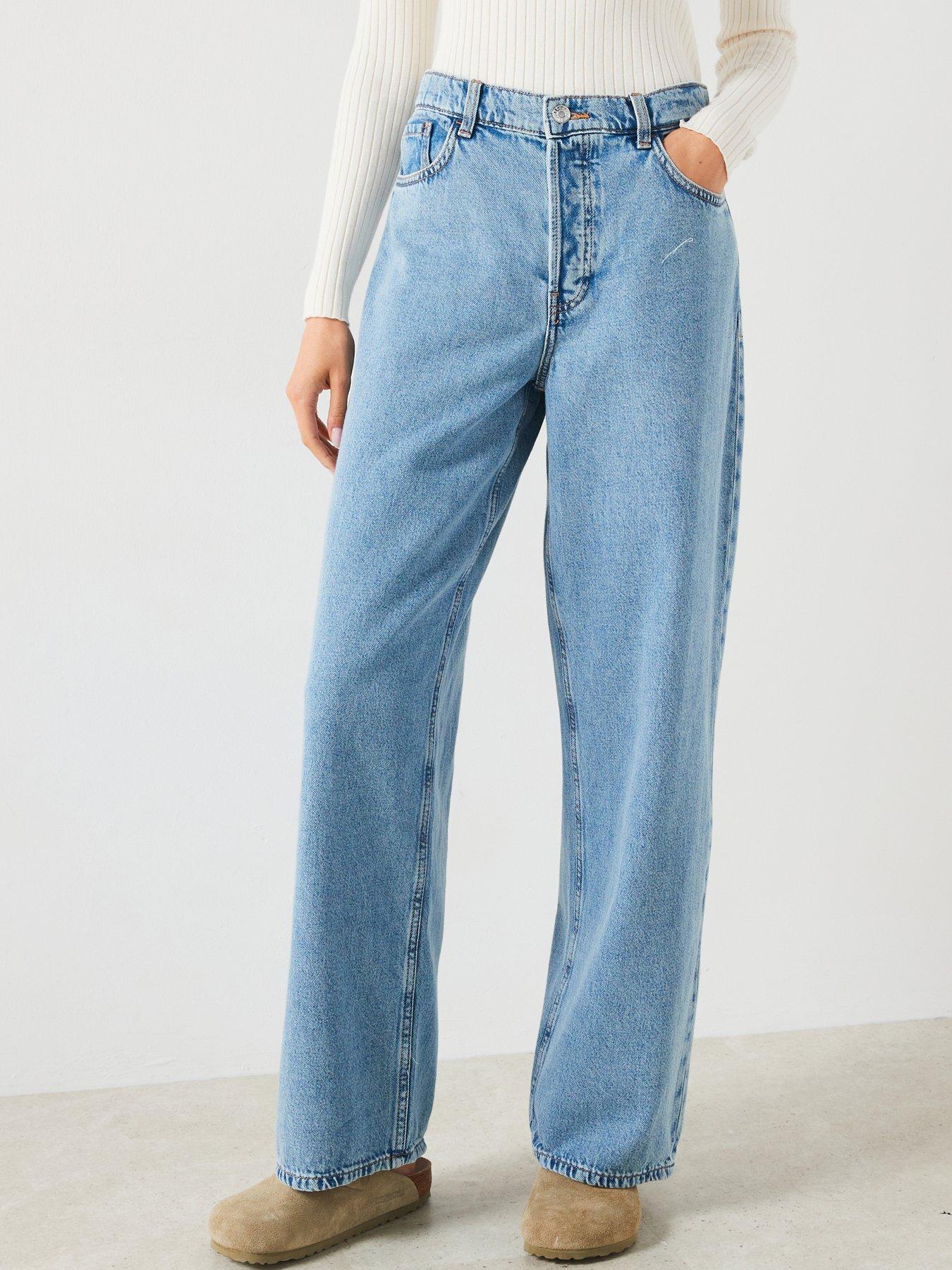 Mango High Waisted Wide Leg Jeans Blue Very