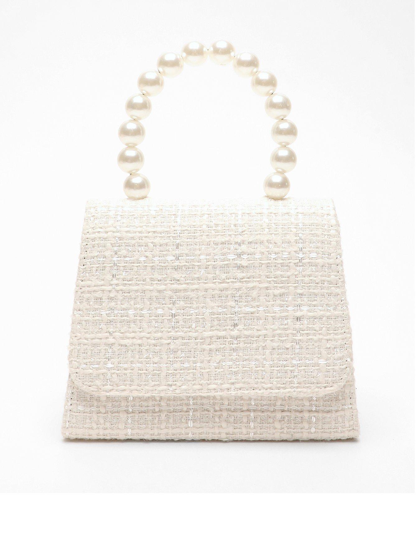 Image 1 of 4 of Quiz Cream Boucle Pearl Handle Bag