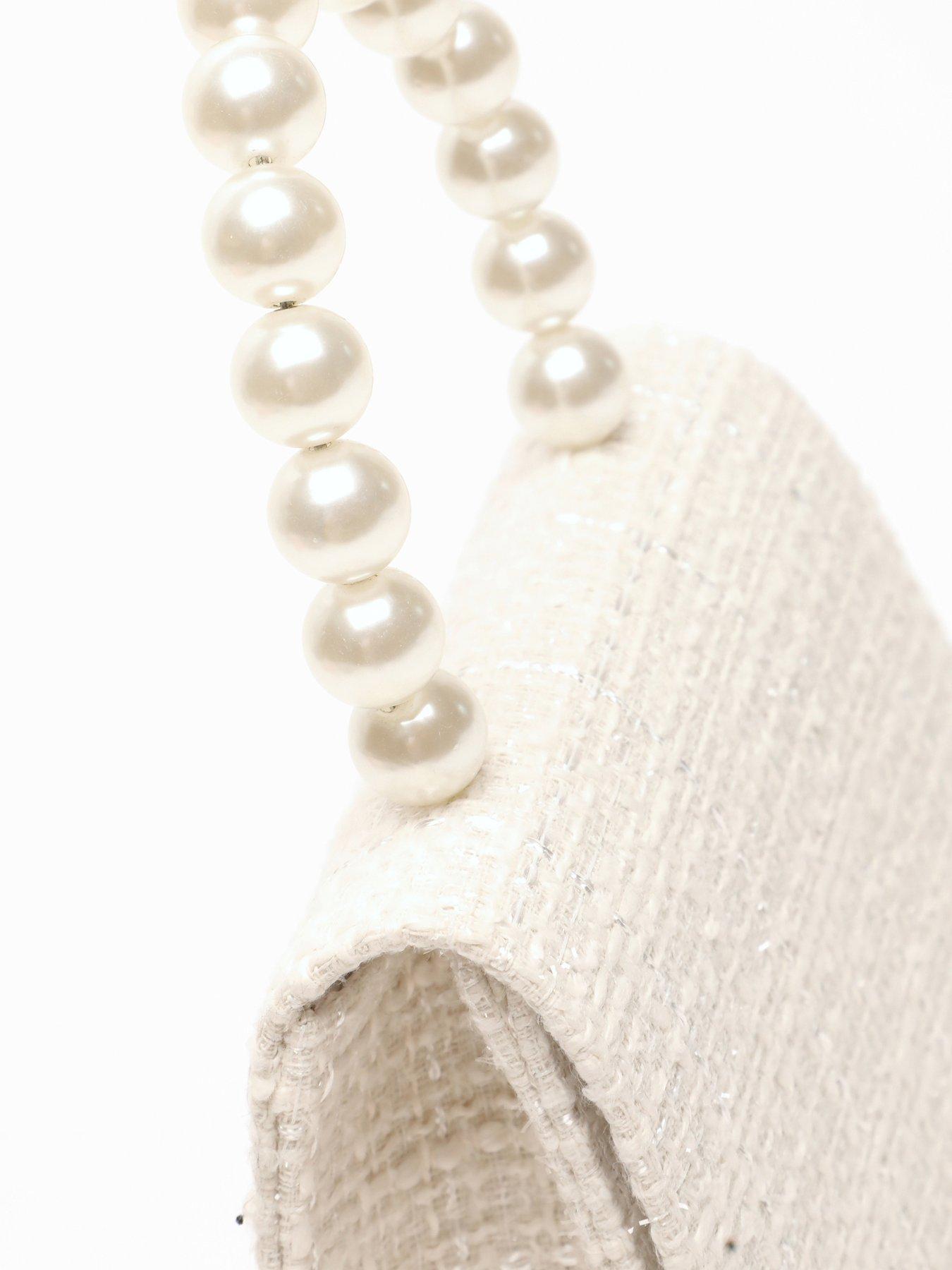 Image 2 of 4 of Quiz Cream Boucle Pearl Handle Bag