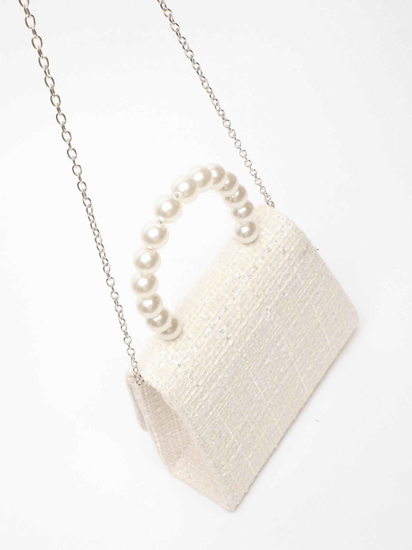 Image 3 of 4 of Quiz Cream Boucle Pearl Handle Bag