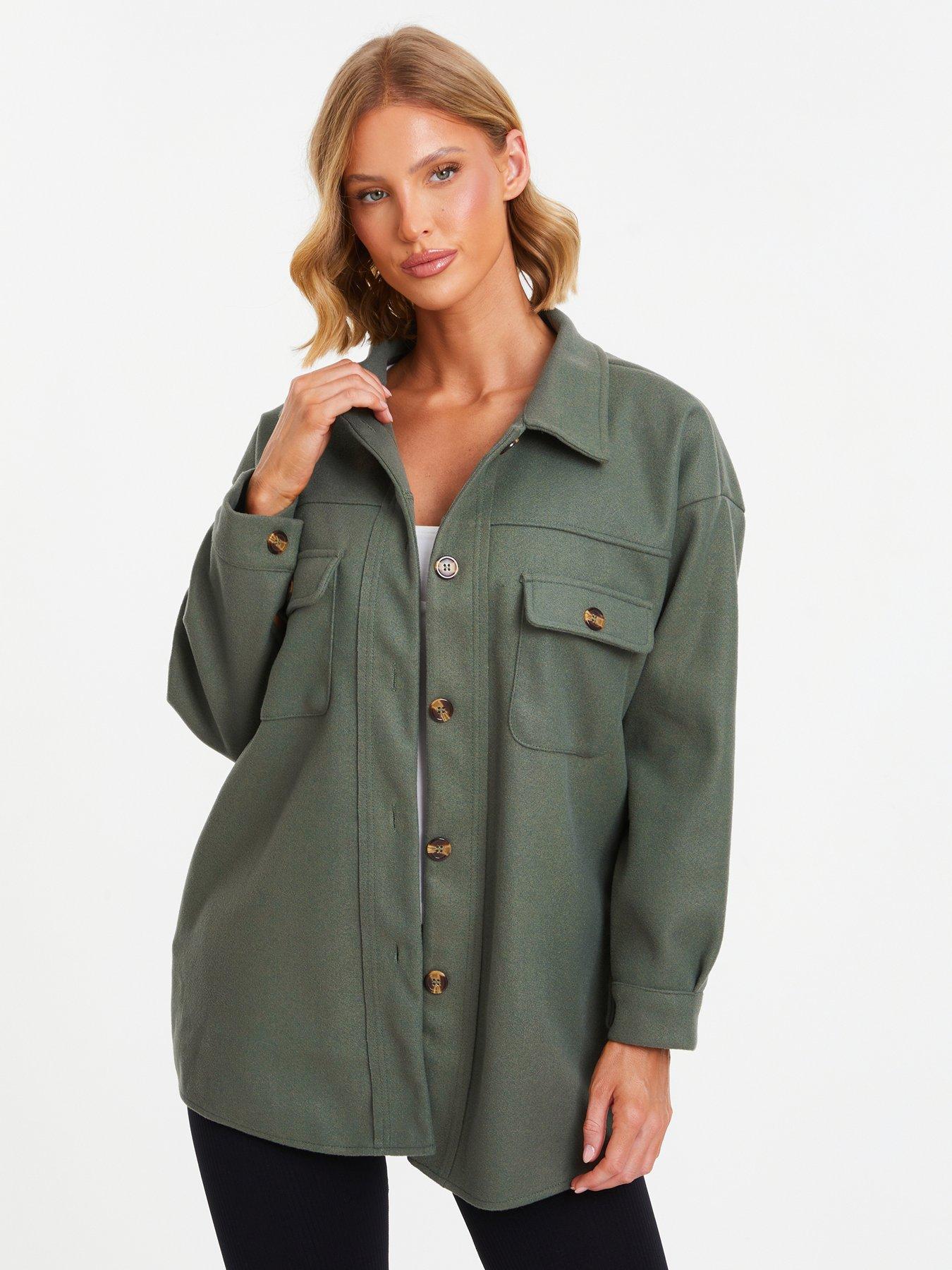 Image 1 of 6 of Quiz Khaki Button Front Shacket