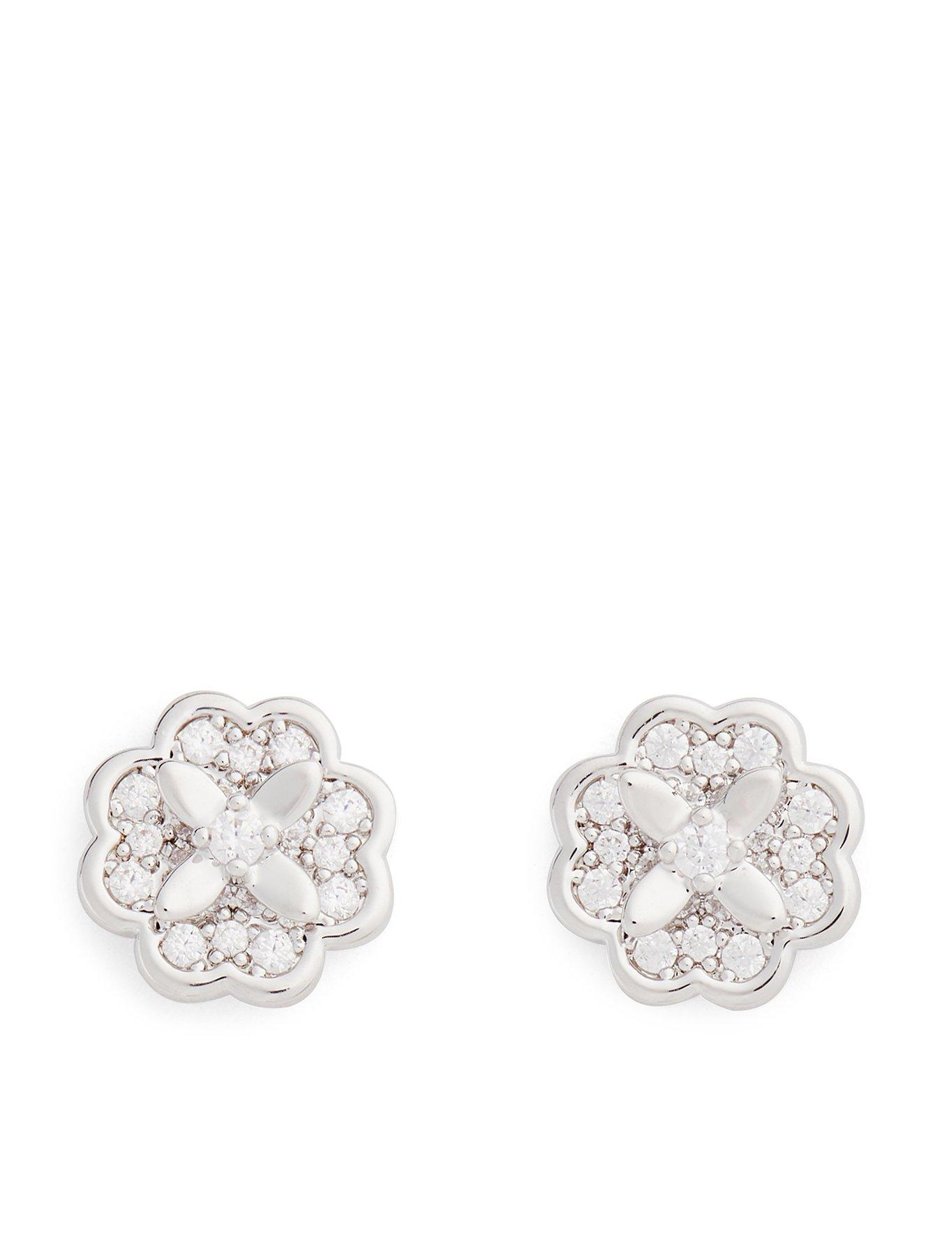 Product photograph of Kate Spade New York Heritage Bloom Sparkly Stud Earrings - Silver from very.co.uk