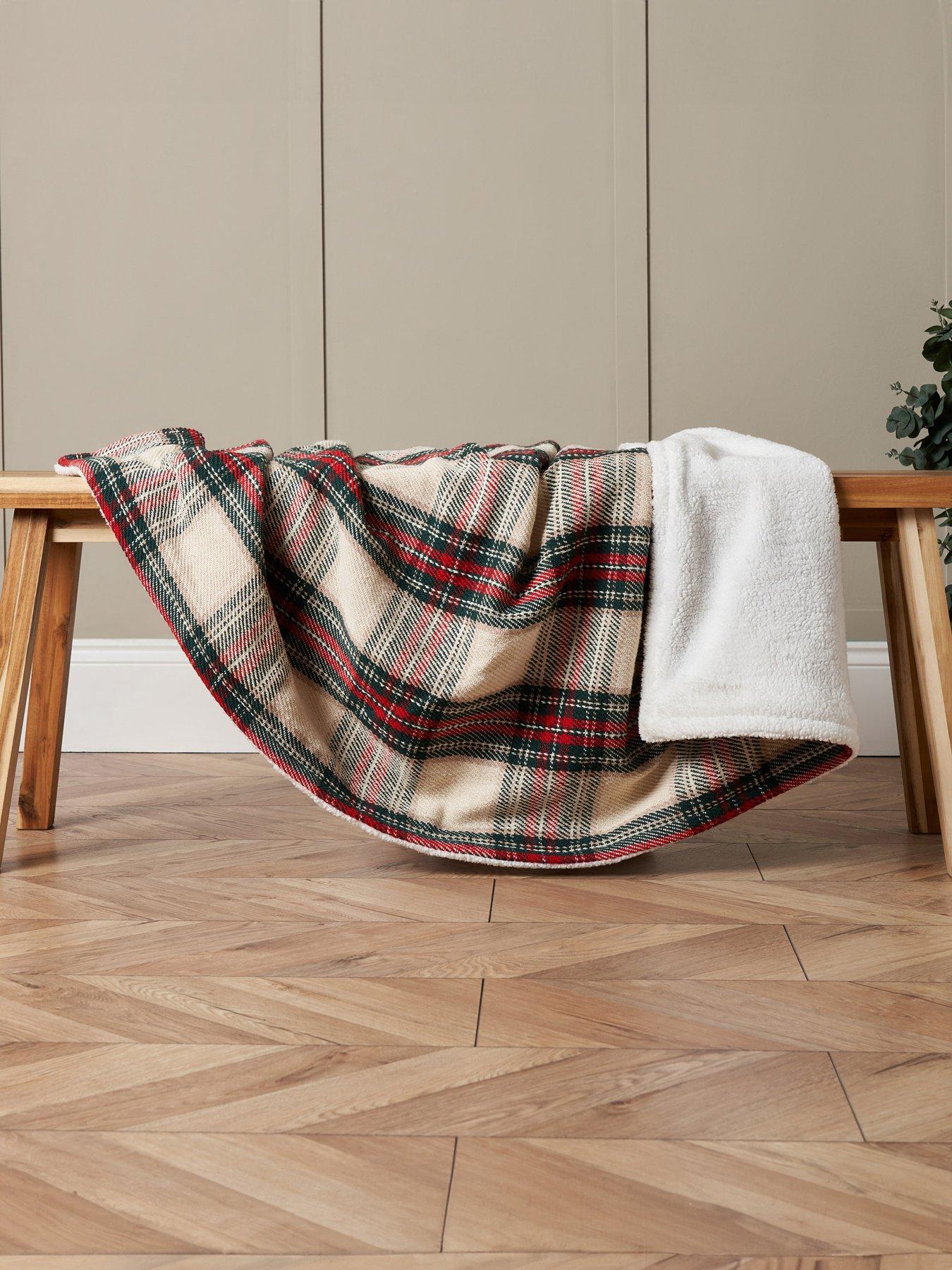 Product photograph of Very Home Christmas Check Sherpa Throw from very.co.uk