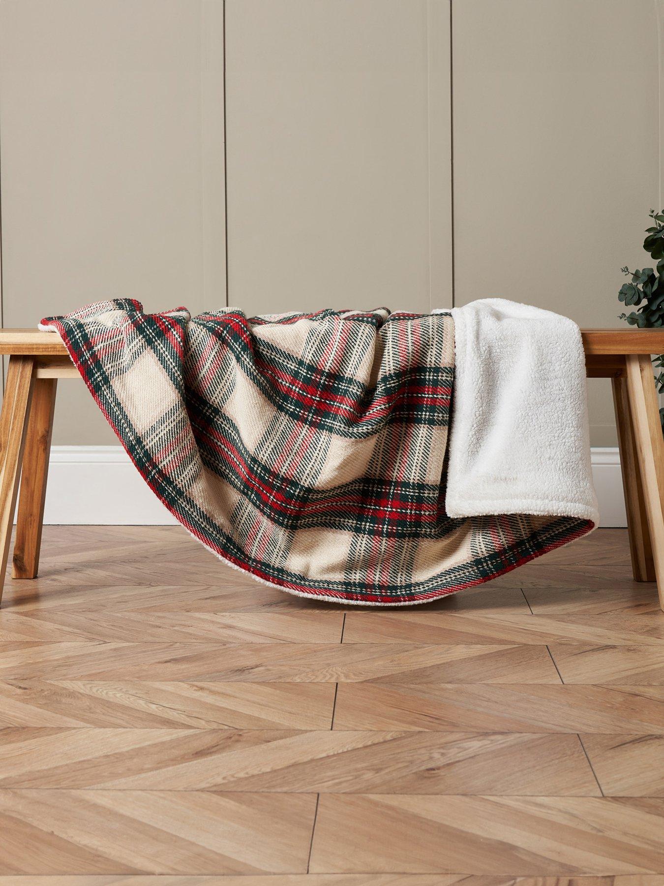Very Home Christmas Check Sherpa Throw